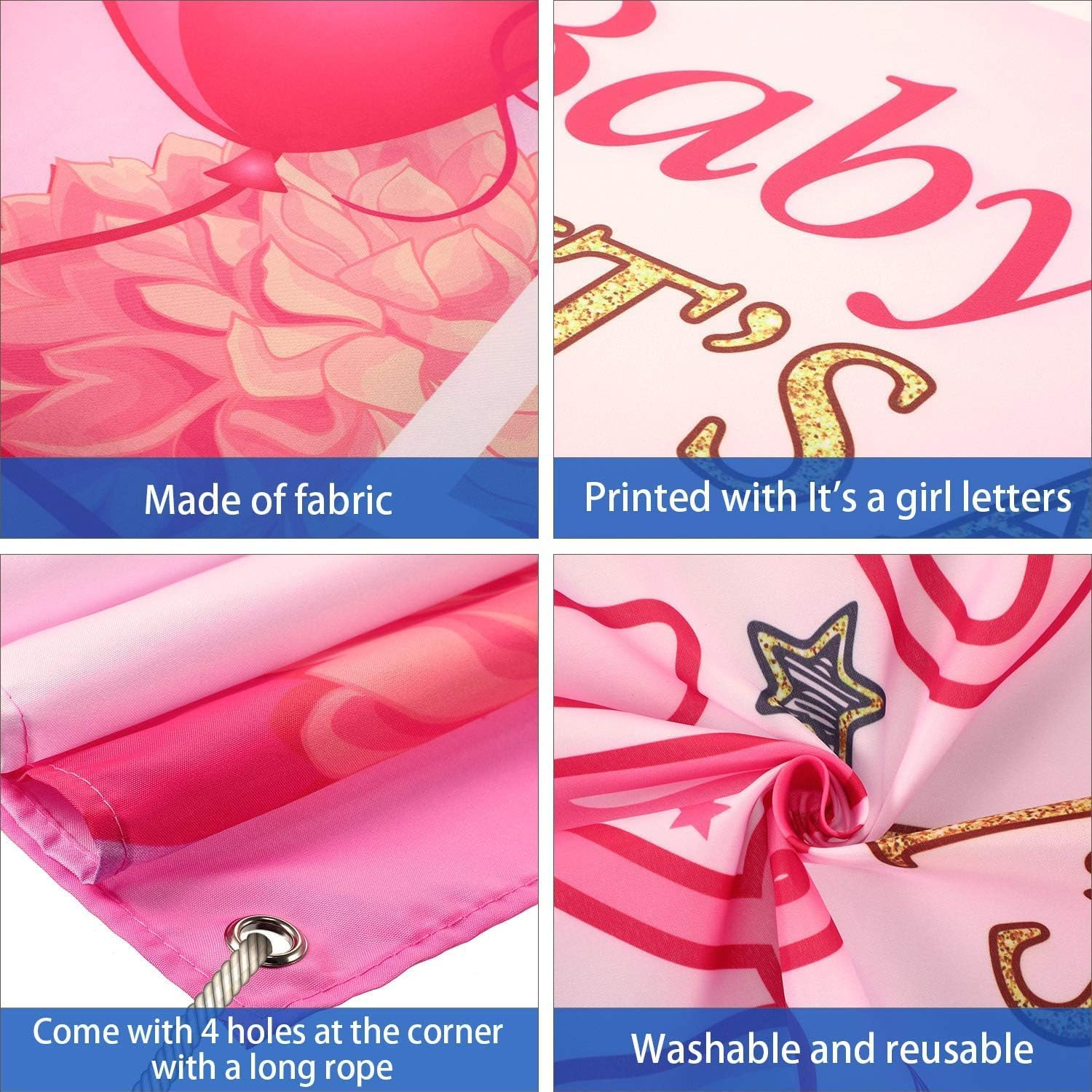 Baby Shower Party Backdrop Decorations, Large Durable Fabric Made Baby Shower Banner Backdrop Photo Booth Background for Boy'S or Girl'S Baby Shower Party Supplies (Girl Style)