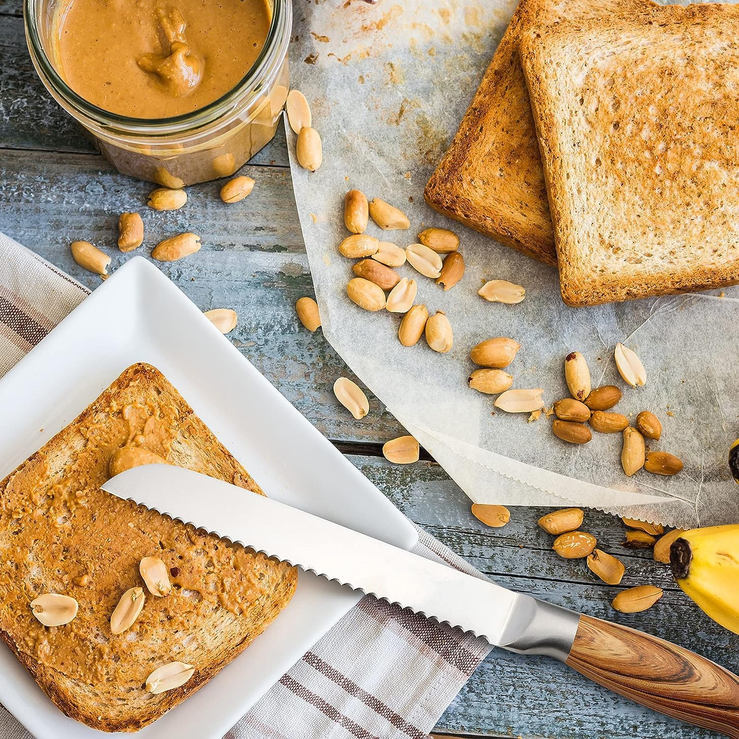 Kitchen Knife Set,6-Pieces Black Sharp Knife Set for Kitchen, Non-Stick Non-Slip Stainless Steel Chef Knife Set with Universal Knife Block Suitable for Home Restaurant (Wooden Handle Steel) image number 3