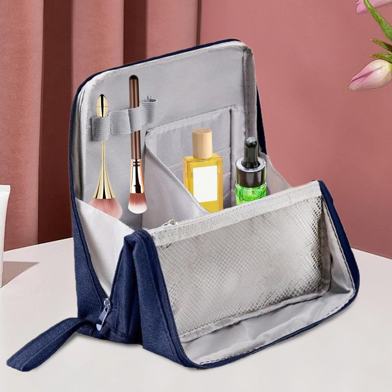 Stand up Makeup Bag - Waterproof Large Capacity Large Toiletry Bag | Beauty Tools Accessories for Foundation Lipstick Eyeshadow Sunscreen Shampoo Conditioner Hair Spray