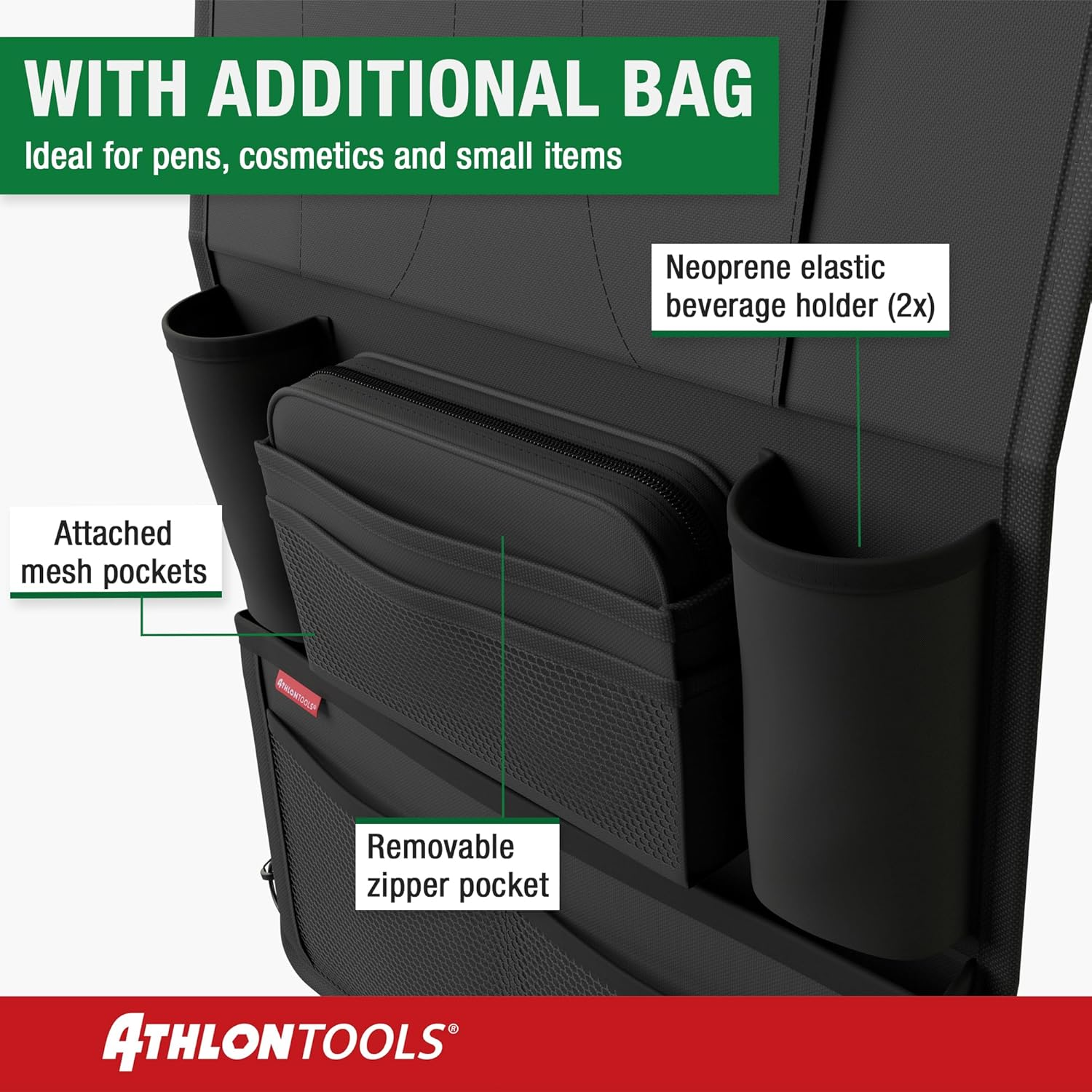 ATHLON TOOLS the Most Stable Car Seat Organiser with Reinforced Back Panel, Food-Safe, with Integrated Tablet Holder, with Extra Pencil Case, for Business and Children, Designed in Hamburg image number 5