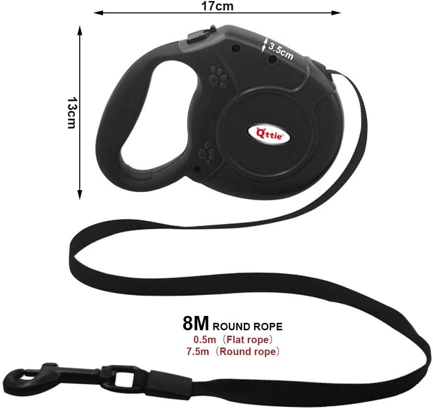 8M Retractable Dog Leash, Hands Free Long Dog Lead,Heavy Duty Dog Walking Leash for Dog, Cat up to 40 Kg, 360&deg; Tangle-Free Strong Nylon Tape, Anti-Slip Handle, Brake,Pause,Lock Black - Grey image number 2