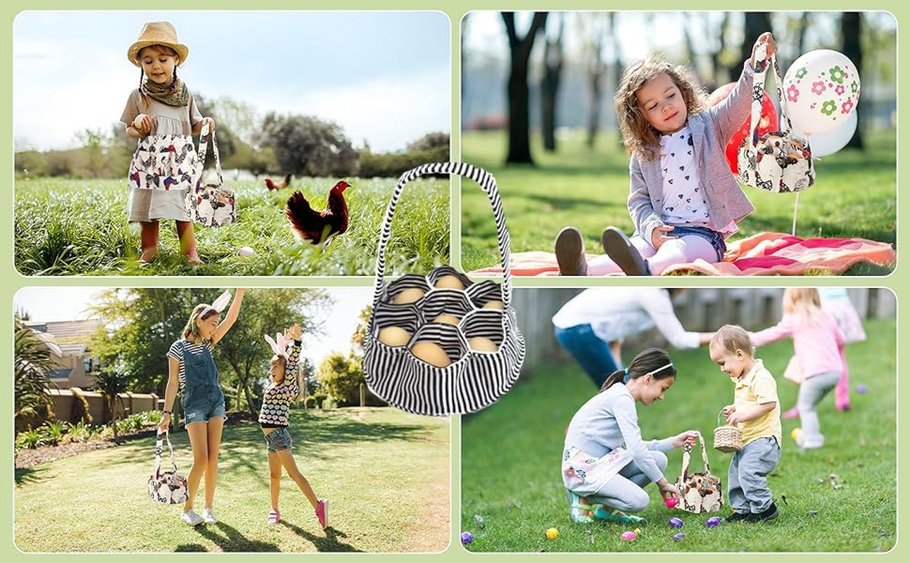 WEZCHUGHAOL Rustic Striped Egg Collecting Basket for Home and Garden - Chicken Egg Holder and Collector for Housewives Egg Stockpile (Beige Chicken) image number 2