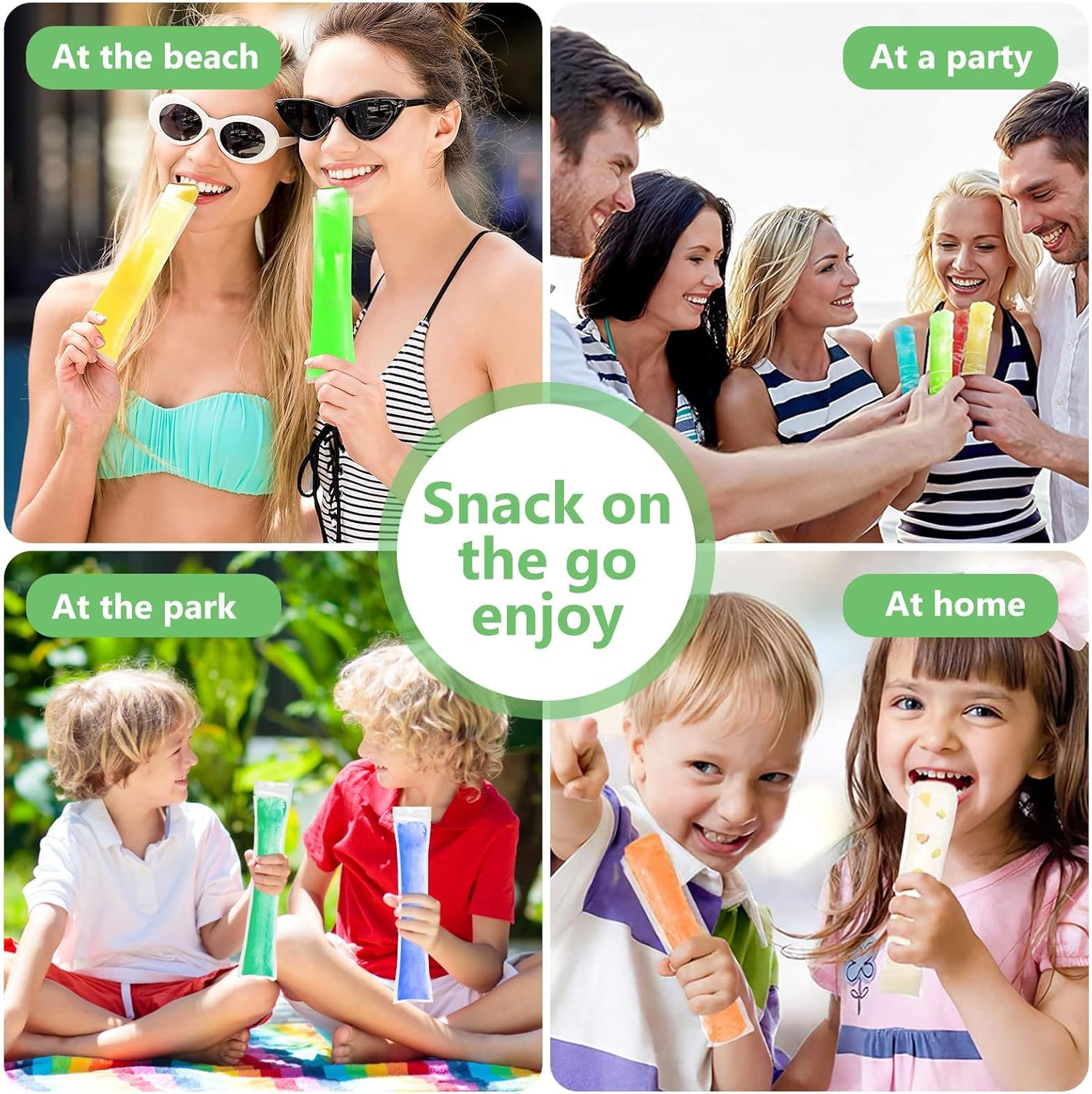 Pack of 200 Water Ice Bags with Funnel, Bpa-Free Ice Moulds for DIY Ice Lollies, Yogurt, Juice & Smoothies, Ice Pop Bags - Disposable Popsicle Bags for Homemade Water Ice Cream image number 4