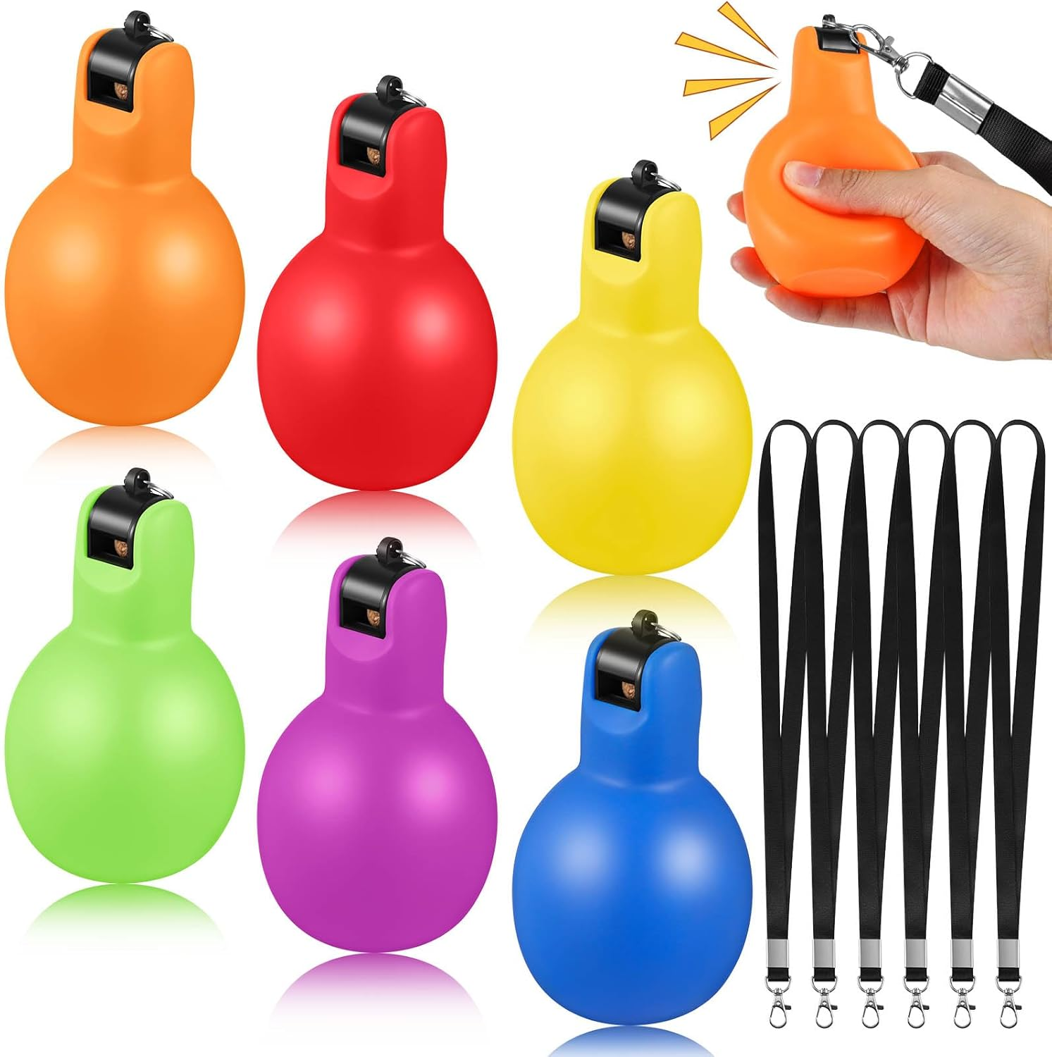 Hand Squeeze Whistles with Lanyards Multicolored Coach Whistle for Coaches Referees Handheld Sports for Indoor Outdoor Home Sports, Soft PVC