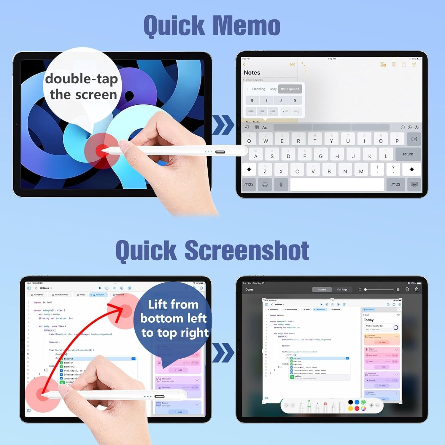 Stylus Pen Apple Pencil with 8 Tips for Ipad 6Th-11Th Compatible with 2018-2025 Apple Ipad Pro 11"/12.9"/M4, Ipad Air 3/4/5/M2/M3,Ipad Mini 5/6 Pixel-Perfect Precision, Tilt Sensitivity,White image number 6