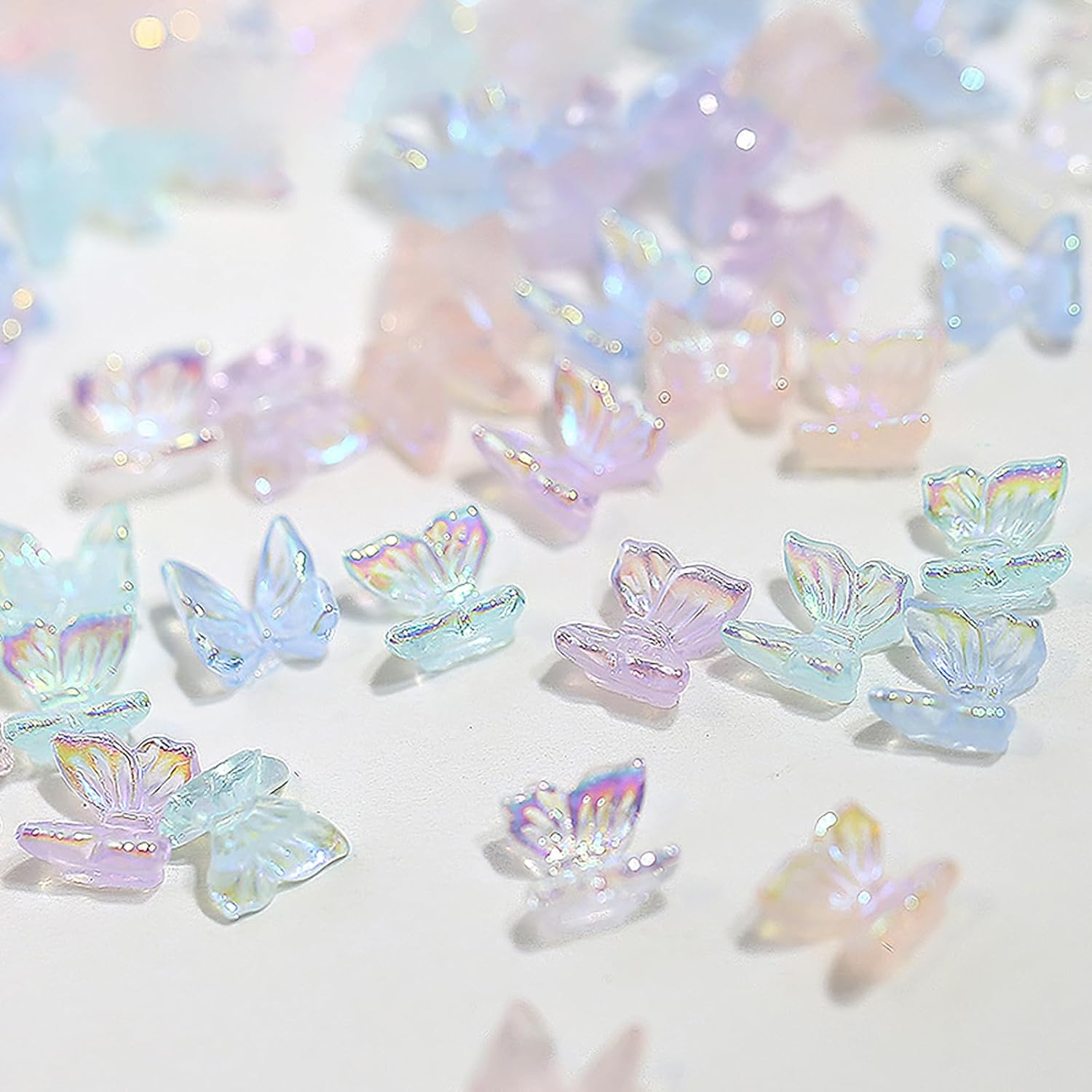 Taoluwin 100Pcs Nail Art Rhinestones, 6Mm 3D Iridescent Resin Butterfly Gems, Rhinestones for Nail Charms, Crafts & Jewelry Making, 7 Mixed Colors