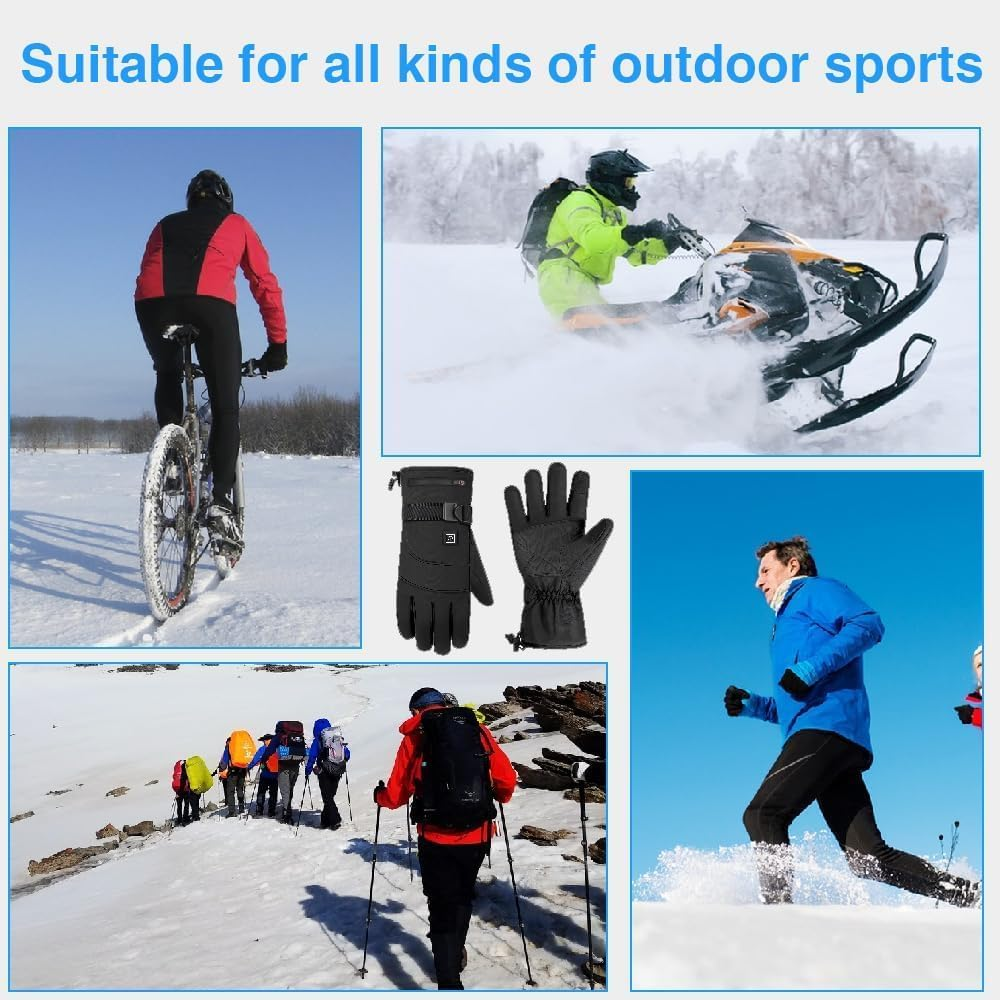 B-Qtech Heated Gloves for Men Women 4000Mah Battery Rechargeable Heated Ski Gloves Touchscreen Waterproof Electric Heated Fishing Gloves for Winter Outdoor Work Skiing Hiking