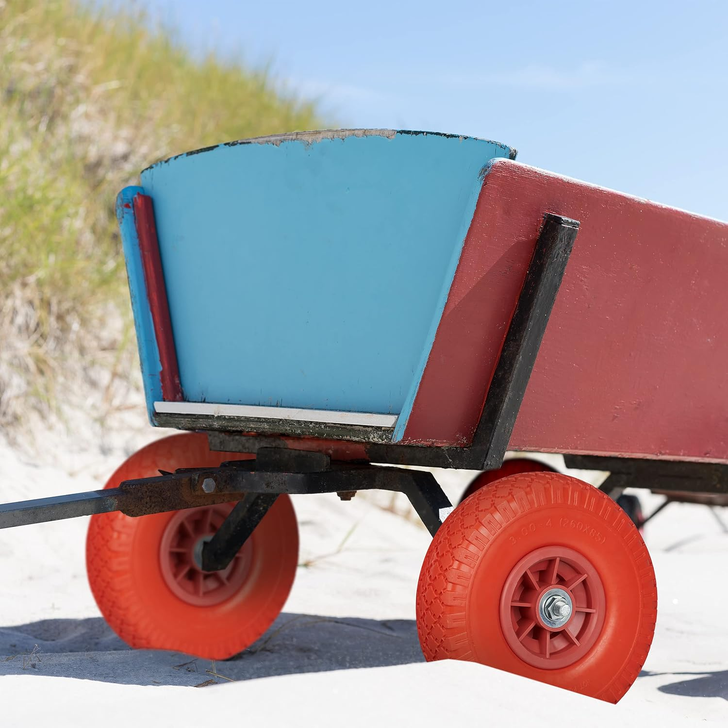 Relaxdays 2 X Sack Truck Wheels, 3.00-4 Inches, 260 X 85 Mm, Puncture-Proof Solid Rubber Tyres, 20 Mm Axle, up to 80 Kg, Red/Black - Red image number 6