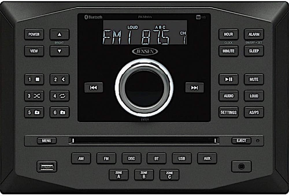 Jensen JWM62A Am/Fm/Dvd/Cd/Usb/Aux/App Ready Bluetooth Wallmount Stereo with App Control - Plays CD, DVD, MP3, WMA, Dolby