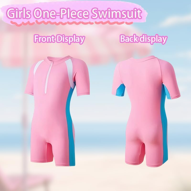 Fiohiros Girls Swimming Costume, Girls Swimsuit One-Piece, Quick Dry Short Sleeve Swimming Suit for Girl Beach Bathing & Water Sports image number 2