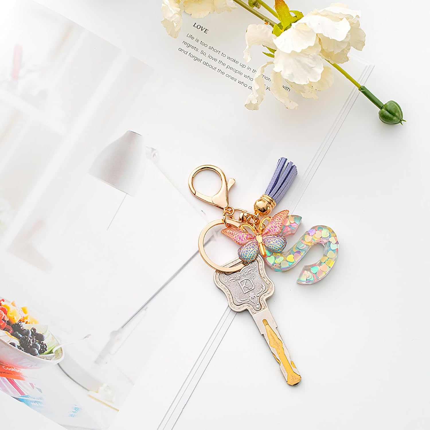 Letter Keychains for Girls Butterfly Keychain Key Ring Women image number 3