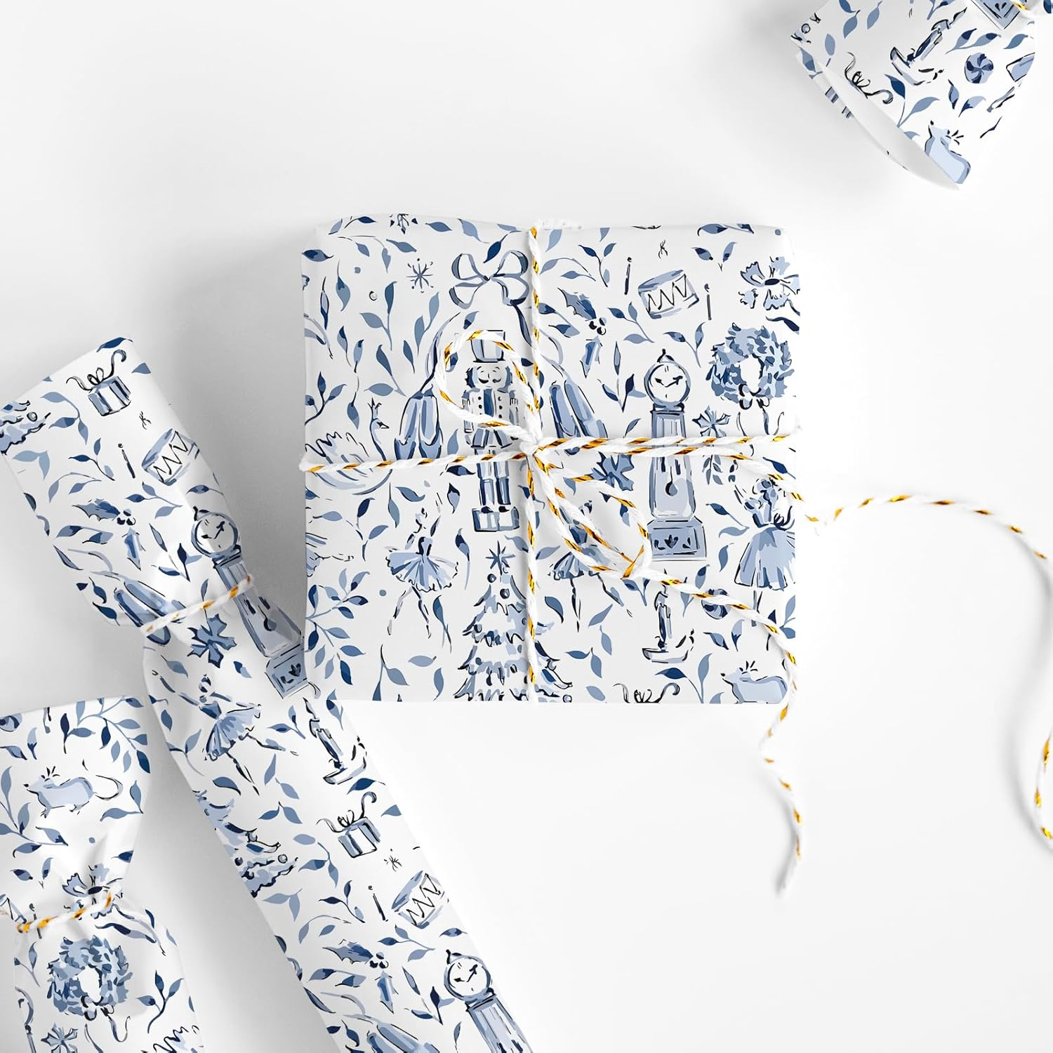 Jarthenaamcs Christmas Wrapping Paper - Mini Roll - 17 Inch X 32.8 Ft Blue Xmas Tree Nutcracker Gift Wrap Paper Decorative Art Paper for DIY Crafts Supplies