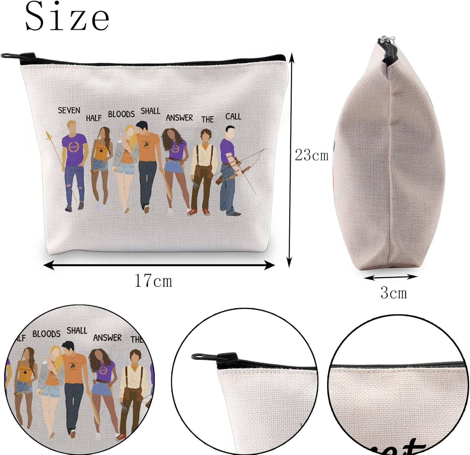 POFULL Camp Half Blood Cosmetic Bag Bookish Gift Seven Half Bloods Shall Answer the Call Makeup Pouch, SEVEN HALF image number 5