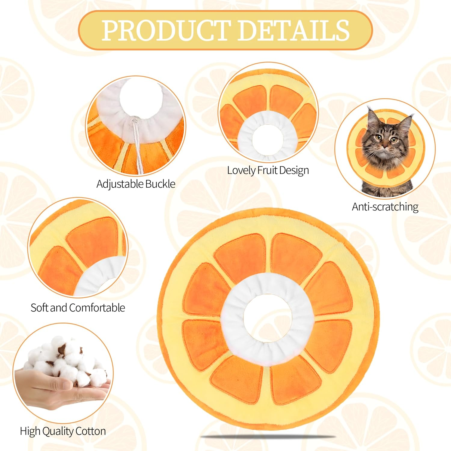 NACOCO Pet Recovery Cone Collar Cat Cute Orange E-Collar Elizabethan Collar after Surgery Recovery Pet Cone for Cat Puppy Breathable Soft Edge and Easy to Clean (Small) image number 1