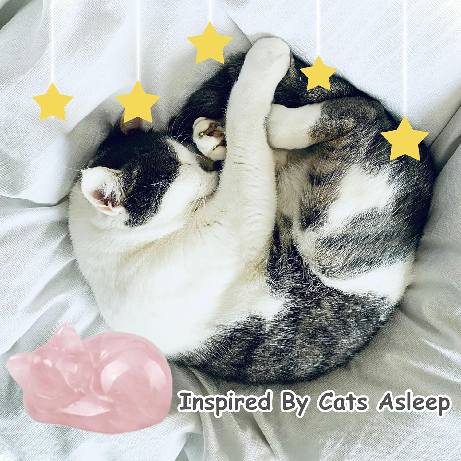 Crystal Cat Statue Decor, Healing Crystal Sleeping Cat Figurines, Cat Gifts for Women, Cute Desk Decor, Cat Sculpture Office Decor, Lucky Kitten Decoration for Cat Lover (Pink) image number 1