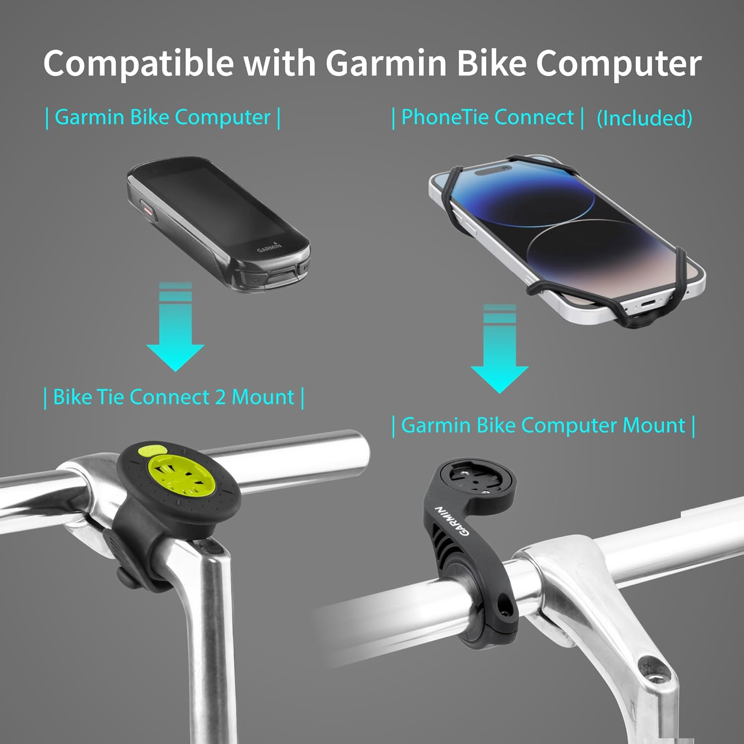 BONE Bike Tie Connect Kit 2 Magnetic, 360 Degree Rotatable Quick Release Universal Phone Holder for Handlebar Stem Mount, Garmin Cycling Computer with Shock-Absorption Fits 4.7-7.2 Inch Iphone Samsung image number 2