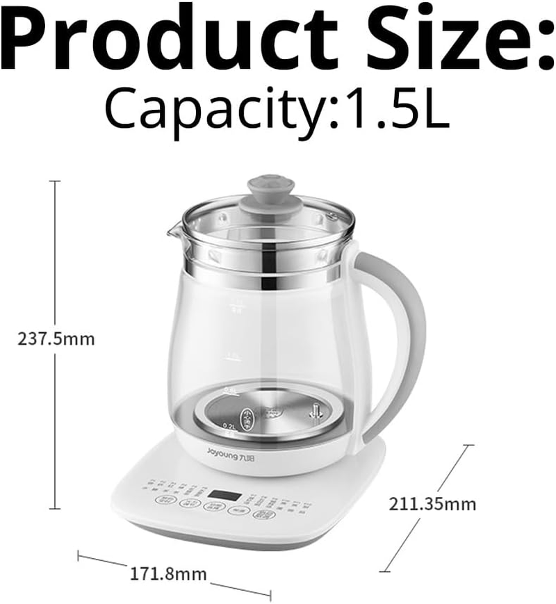 Household Electric Kettle Glass Health Kettle Pot 1.5L Temperature Adjustable Heat Preservation Reservation for Home Office Joyoung-Dgd1506Bq image number 6
