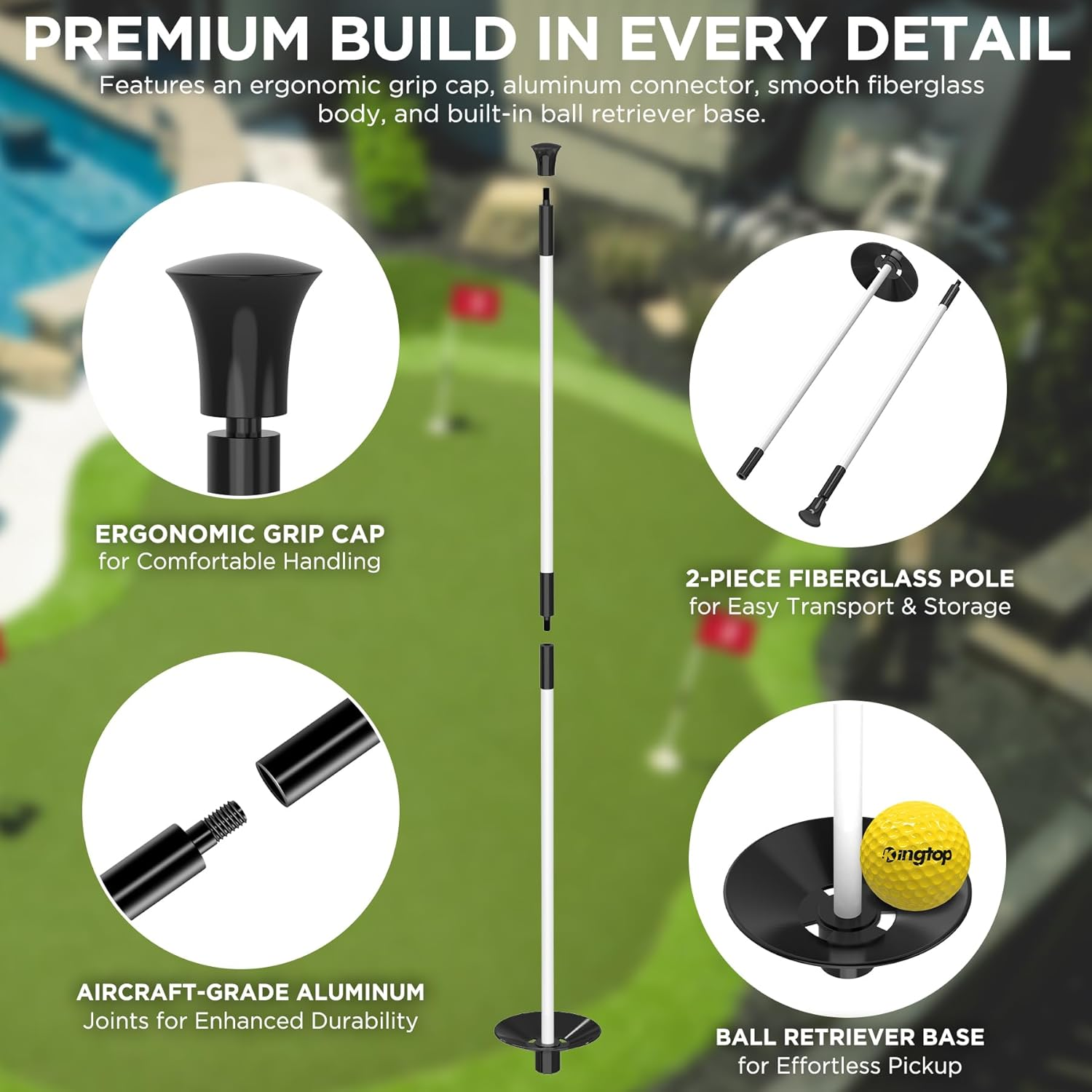 KINGTOP Golf Flagstick, Practice Putting Green Flag Stick for Yard, Golf Pole Pin Flagpole, Portable 2-Section Design, All 3 Feet - 3Ft White Flagpole-3 Pack image number 4