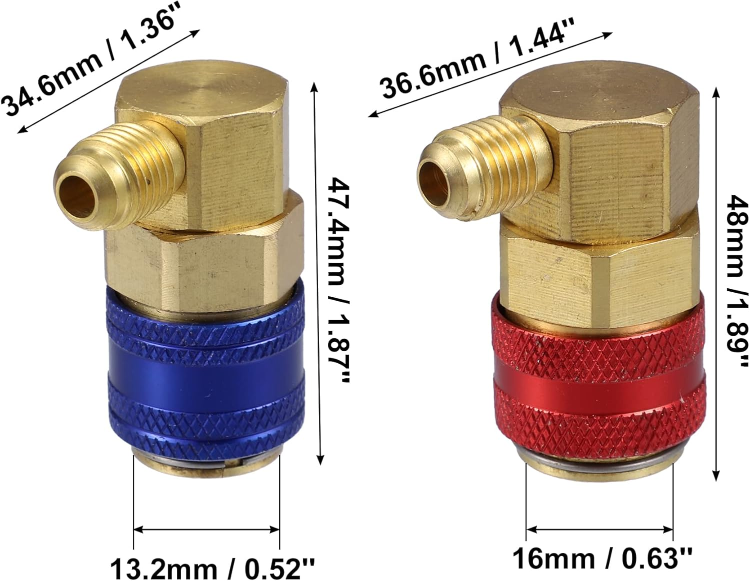 X AUTOHAUX 2Pcs R-134A 90&deg; AC Quick Connect Coupler Adapter Fitting High Low A/C Air Conditioning Manifold Gauge Hose Kit image number 6