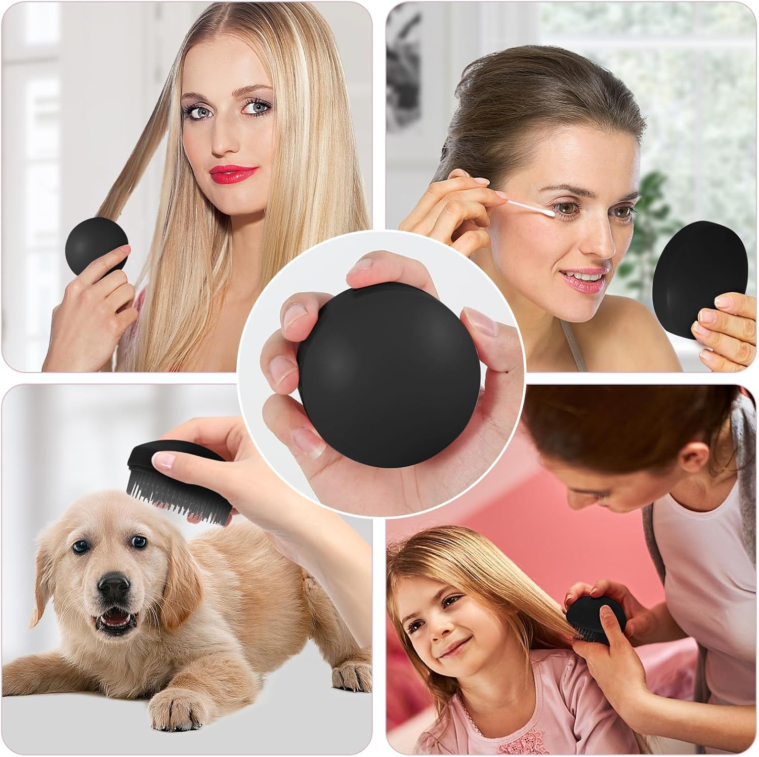 Travel Hair Brush and Mirror Portable Pocket Frizz Ease Detangling Hairbrush Small Tangle Teaser Massage Comb Set round Curly Wavy Hair Brush Fine Thick Hair Brush for Men Women Kids Girls (Black) image number 5