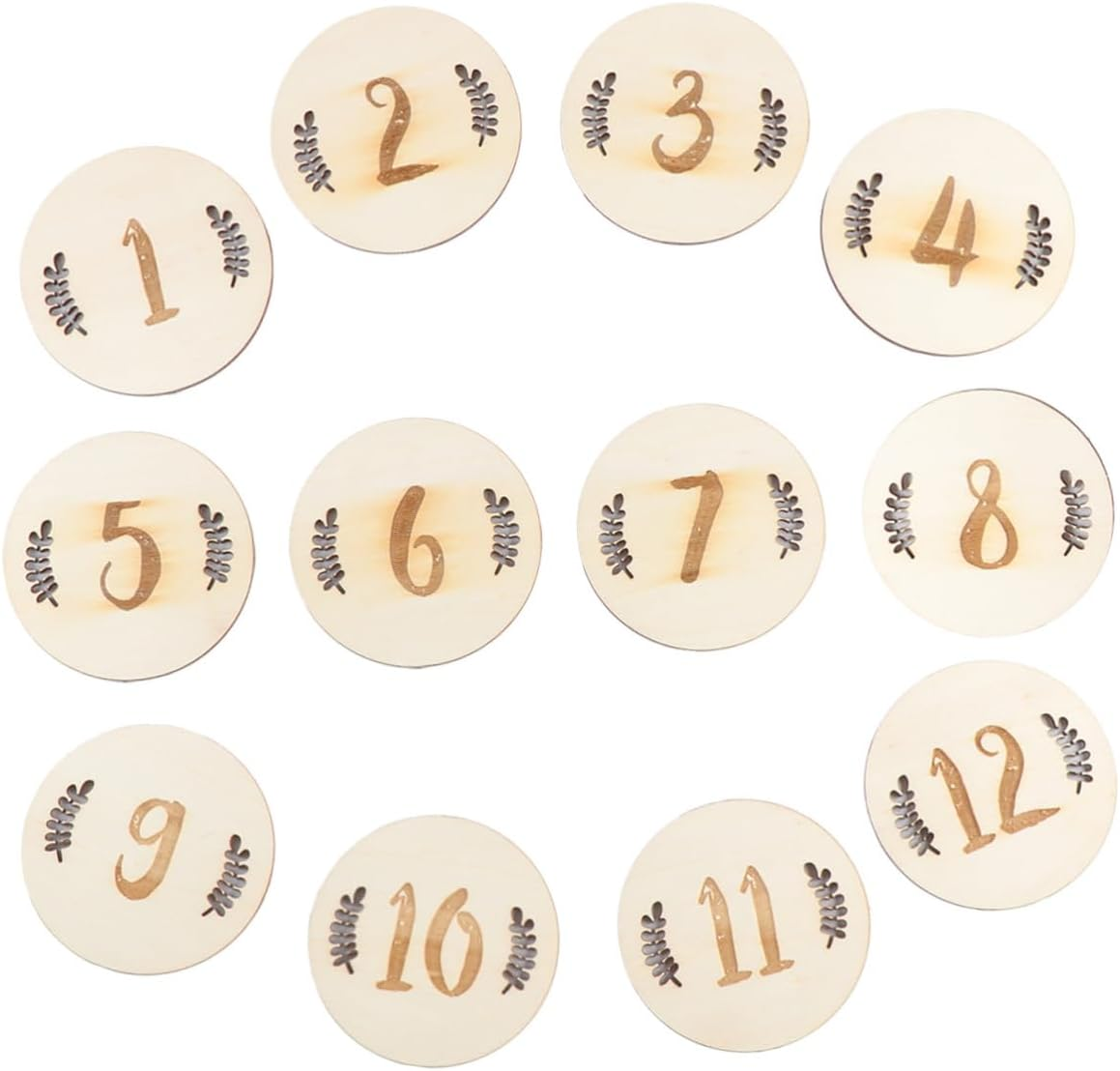 Yardwe 24 Pcs Birth Month Number Cards Wooden Leaves Design Milestone Photography Props for Newborns Monthly Keepsake Shower Gift image number 3