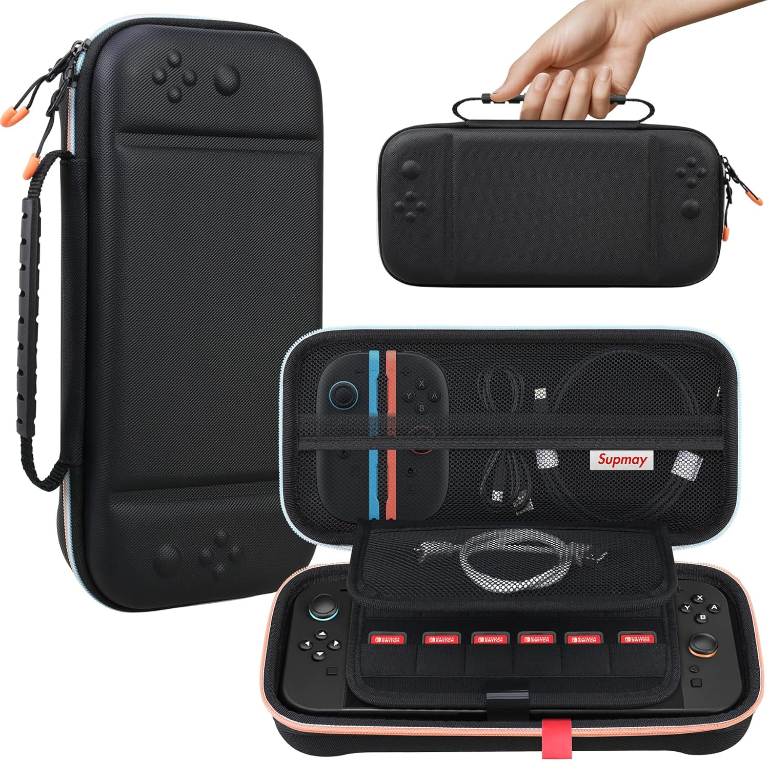 Supmay Carrying Case for Nintendo Switch 2(2025), Protective Hard Shell Portable Travel Carry Case Pouch Holds with 24 Game Cartridges and Mesh Pocket for Switch 2 Accessories, Black