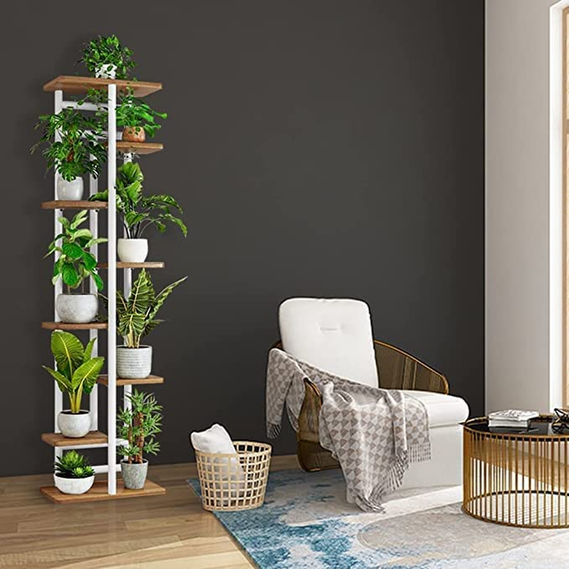 Uptyia Plant Stand 8 Tier 9 Potted Indoor Plant Shelf Multiple Stands for Garden Corner Balcony Living Room (8Tier 9 Potted-Dark Wood Grain)