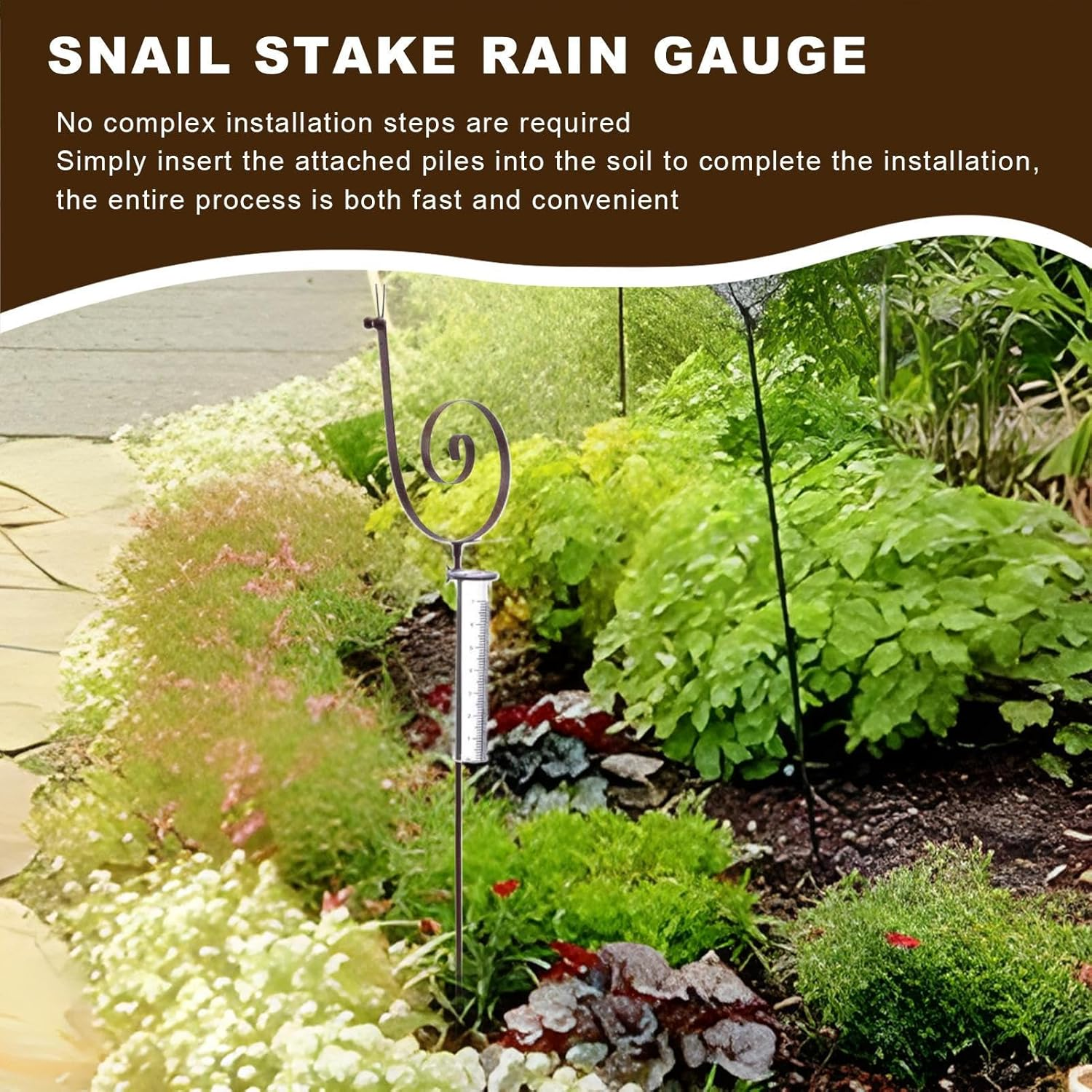 Snail Stake Rain Gauge - 36.6X7.8In Outdoor Rainfall Monitor, Decorative Garden Gauge Ornament, Long Lasting Cute Snail Design | Multipurpose Weather Measuring Tool for Patio, Balcony, Lawn, Yard image number 3
