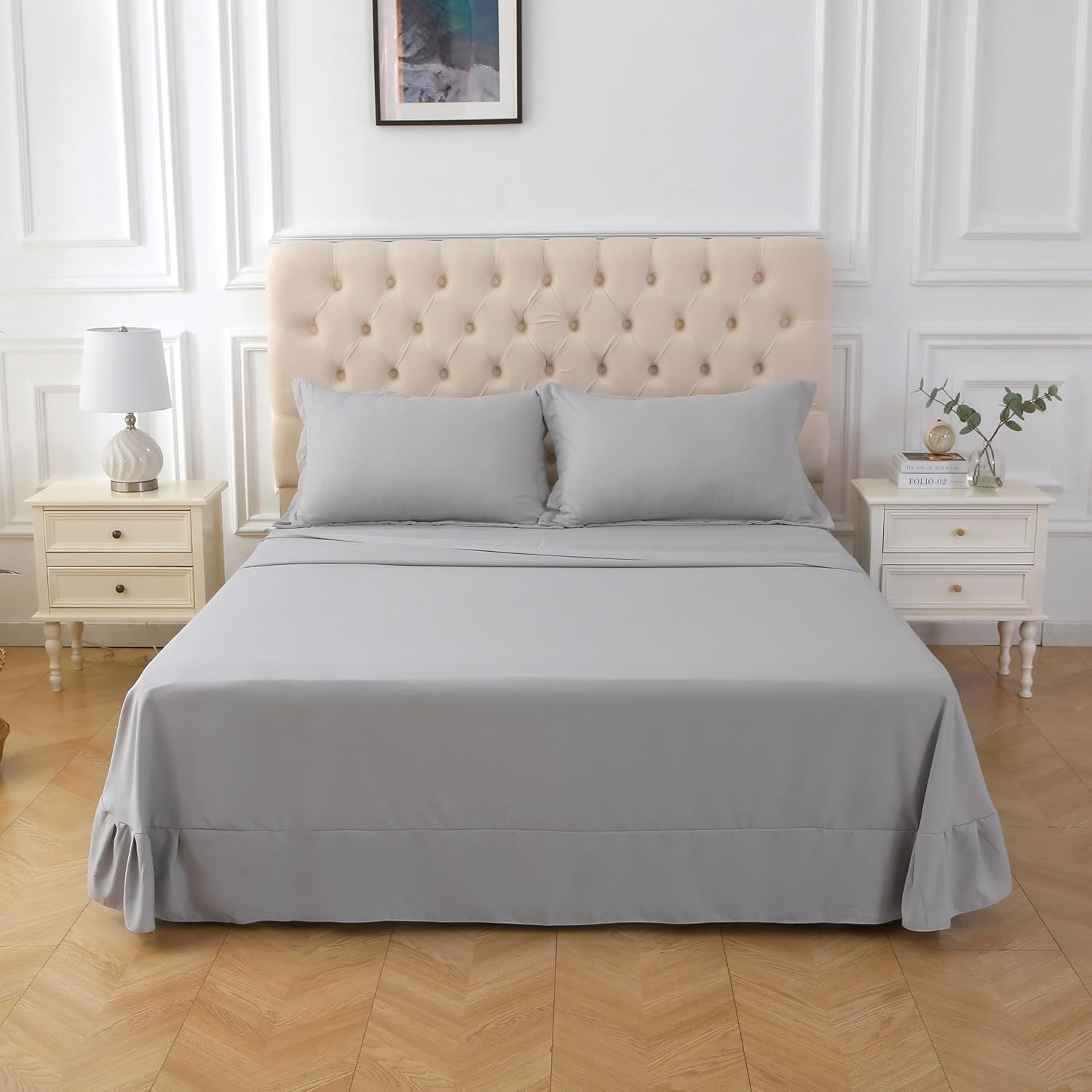 Gray King Bed Sheet Set, 1500TC 130GSM Ultra Soft Microfiber Bedding, Durable, Wrinkle Resistant, Fade Resistant, Fitted Sheet & Flat Sheet & 2 Pillowcases (4Pcs, King) image number 5