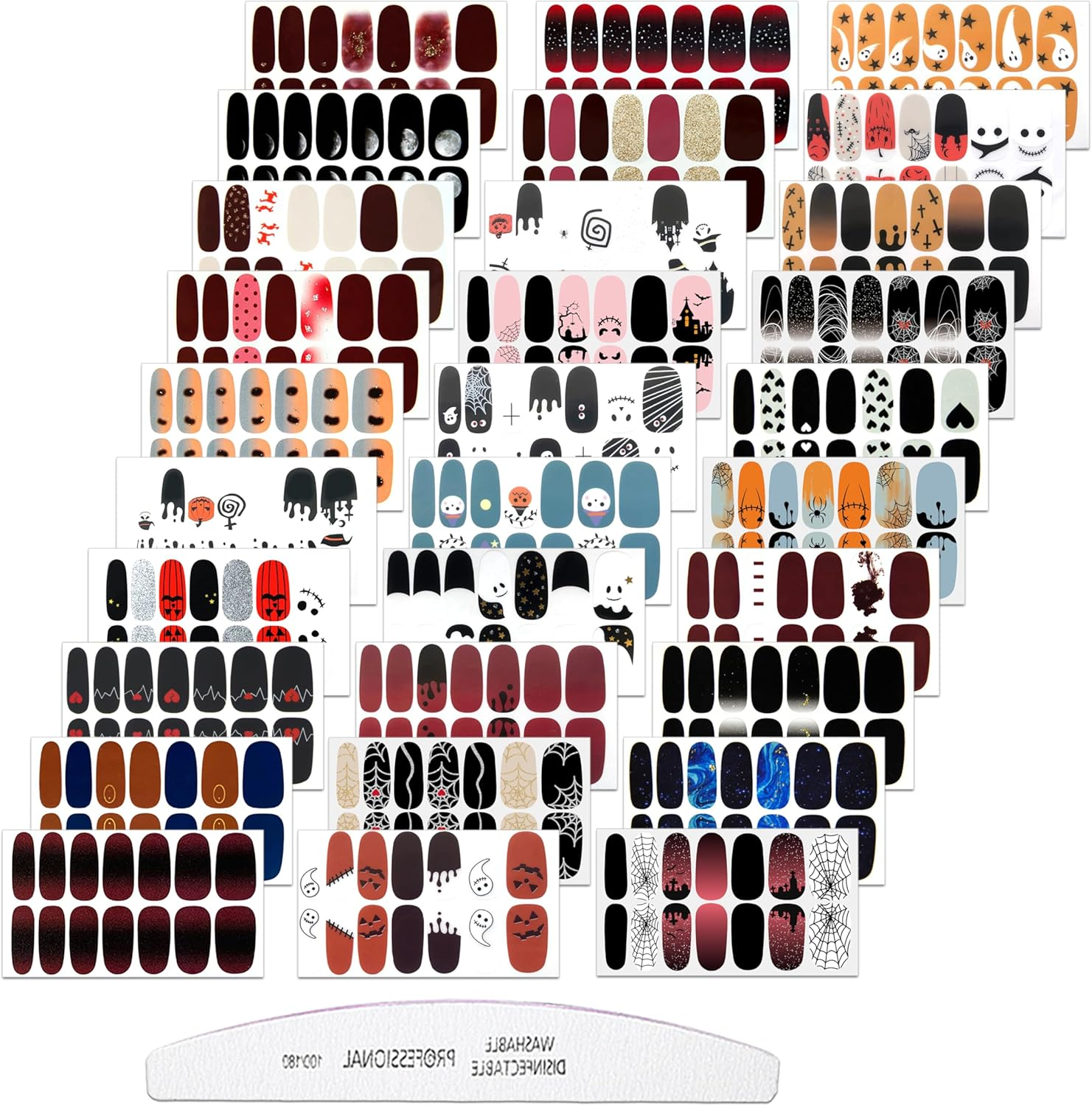 XEAOHESY 30 Sheets Halloween Nail Stickers with Nail File Halloween Nails Tape Strips for Design Halloween Nail Decals Press on Nail Polish Strips Stickers for Women Halloween Nail Art image number 2