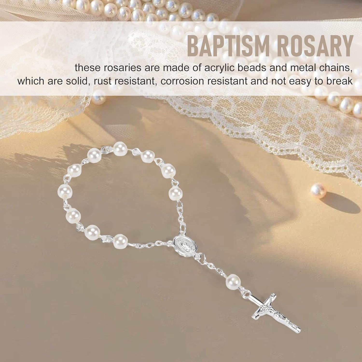 30Pcs Baptism Rosary Beads Finger Baptism Rosaries Faux for Baptism Favors Favors Communion Favors image number 2