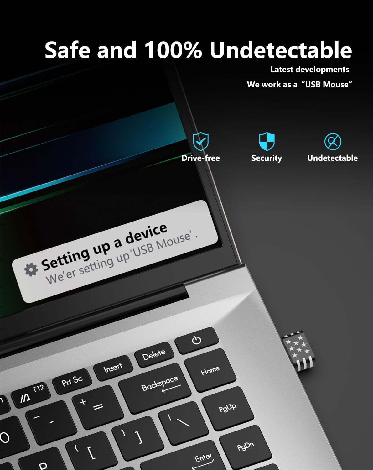 Geyes Mouse Jiggler Undetectable,Mouse Mover Device Has Two Swing Modes Jiggle and Multi-Track,Keeps for Macbook Computer Laptop Awake, Driver-Free, Plug-Play，With Switch,Metal Black - Silver image number 5