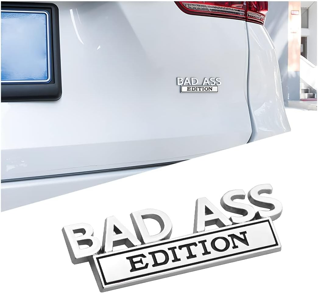 Car Bad Ass Edition Emblem, 3D Fender Badge Decal Car Sticker with 3M Adhesive, Auto Accessories for Tailgate Front Grille Hood Trunk (Silver/Black)
