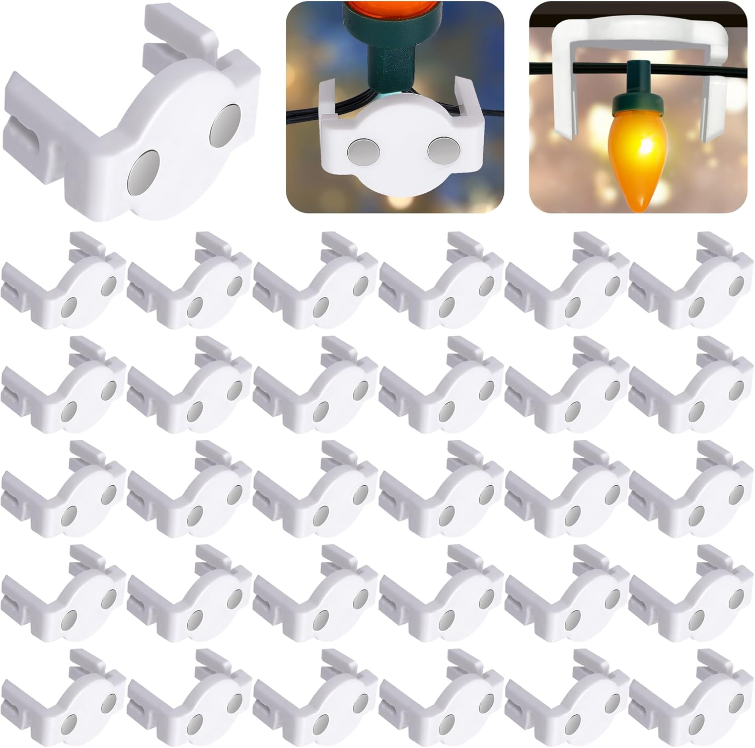 Watayo Extra Strong Magnetic Christmas Light Clips- Magnetic Light Clips for C9 Socket- Magnetic Sockets Light Clips Hooks for String Light Outdoor Patio Lighting (60 Pcs, White) image number 2