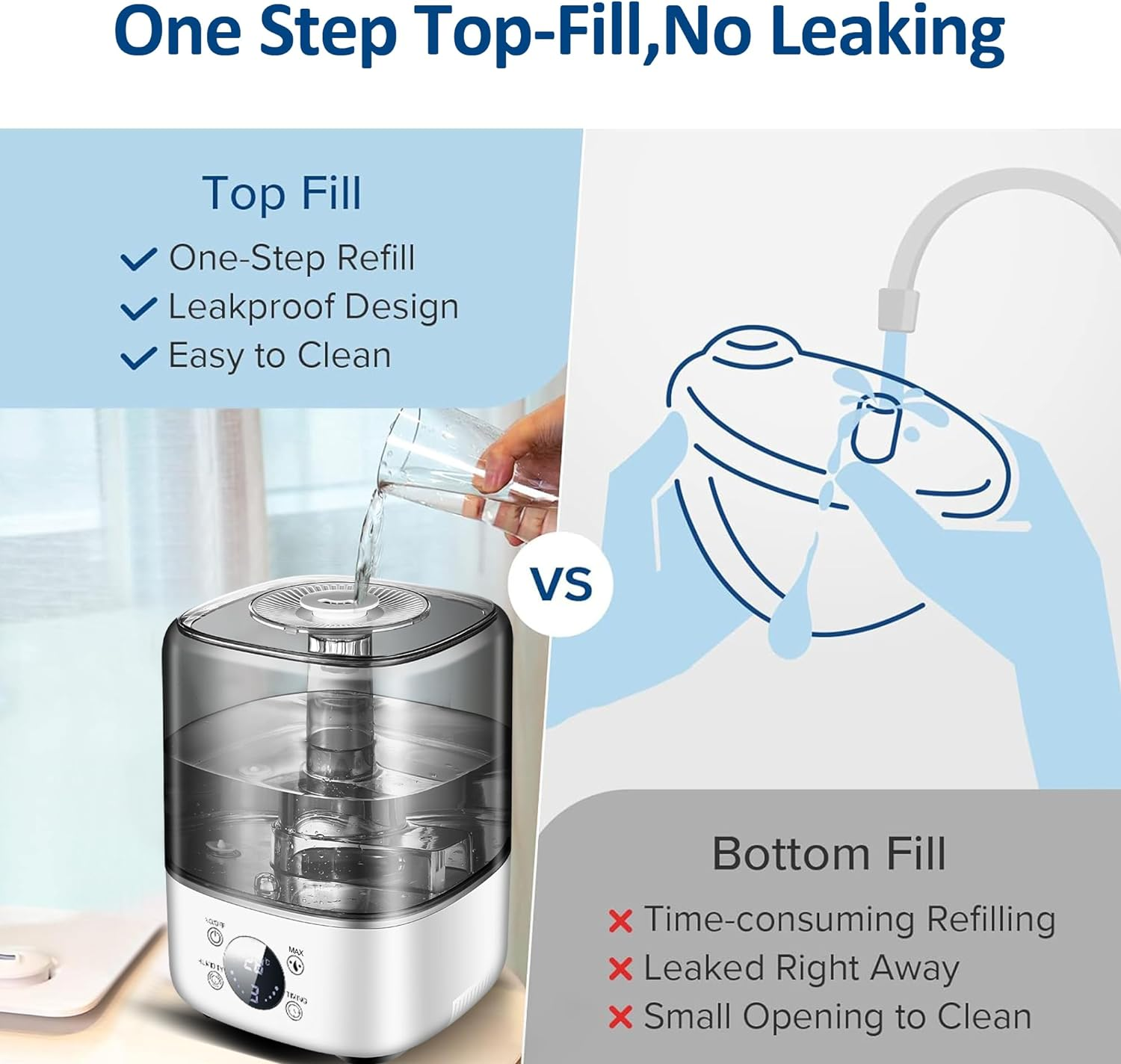 5L Humidifiers for Bedroom Large Room, Cool Mist Top-Fill Essential Oil Diffuser for Baby & Plants, Adjustable Mist Last up to 50Hrs, 360&deg;Nozzle, Rapid Humidification & Auto Mode image number 2