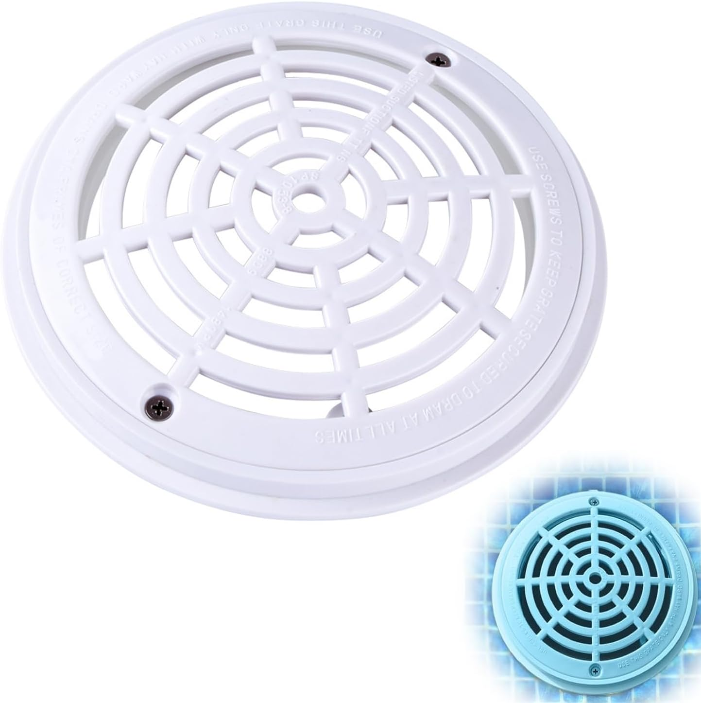 Swimming Pool Drain Port Cover Water Outlet Drainage Accessories for Pool Drainer Keep Pool Clean ABS Pool Main Grate Replacement with Screws Easy to Install Diameter 20.3Cm/7.99Inch image number 4