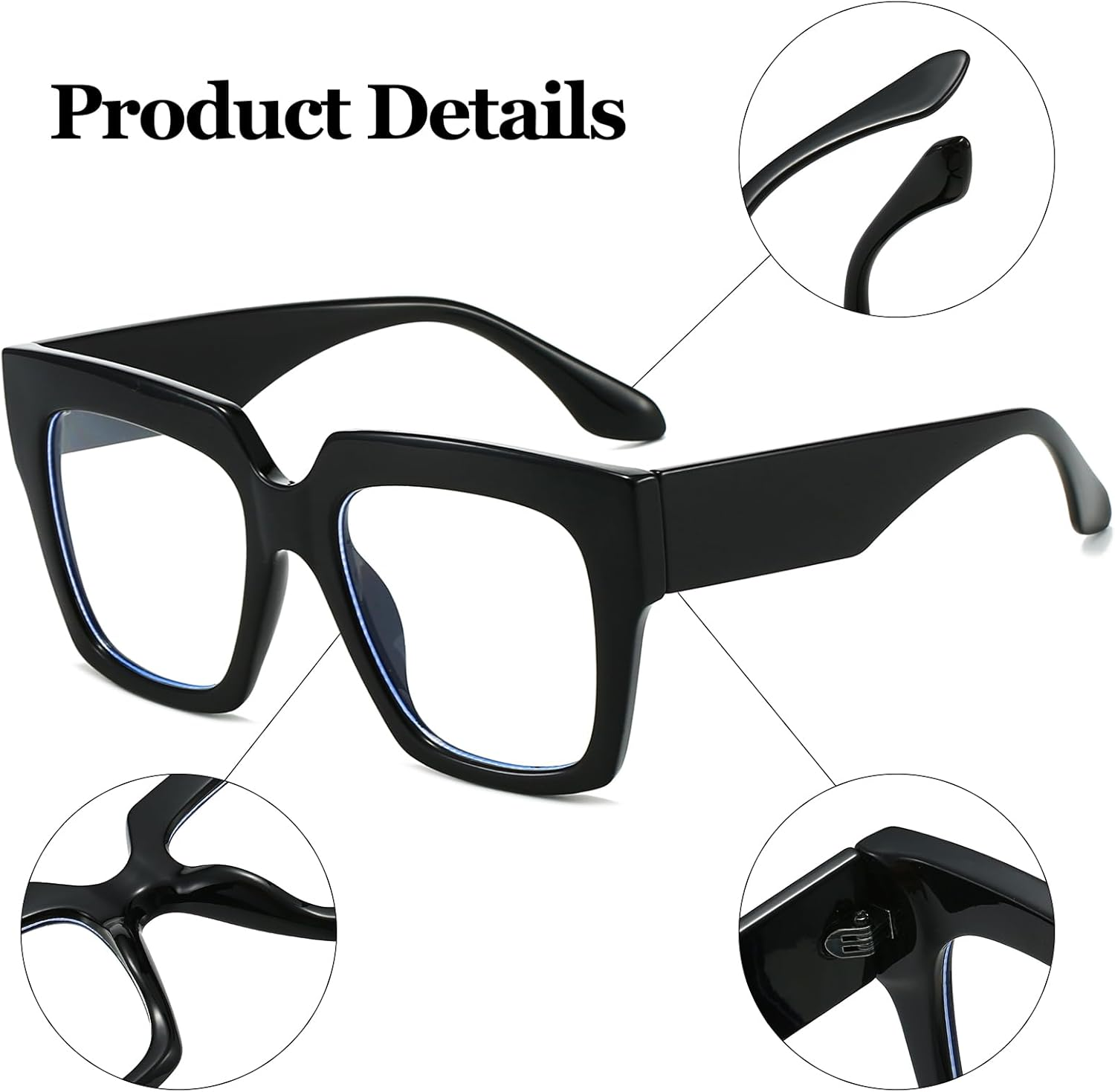 LJCZKA Oversized Square Blue Light Glasses for Women Men Computer Glasses Thick Frame anti Eyestrain for Reading, Texting & Gaming - Leopard image number 4