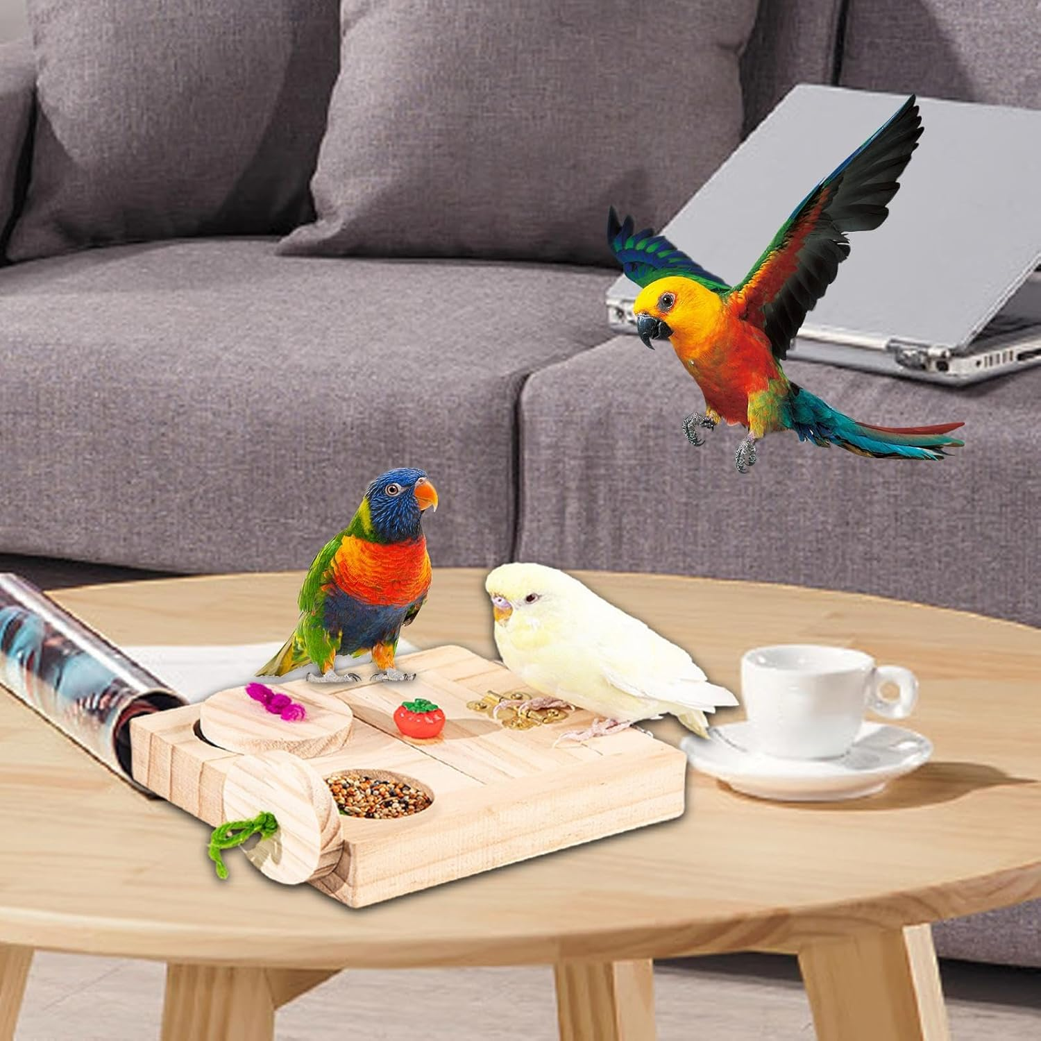 Parrot Foraging Toys | Wood Bird Enrichment Toys,Chewing Feeder Interactive Playground Safe Beak-Healthy for Beak Stimulation Flight Exercise Cage Enrichment Travel image number 6