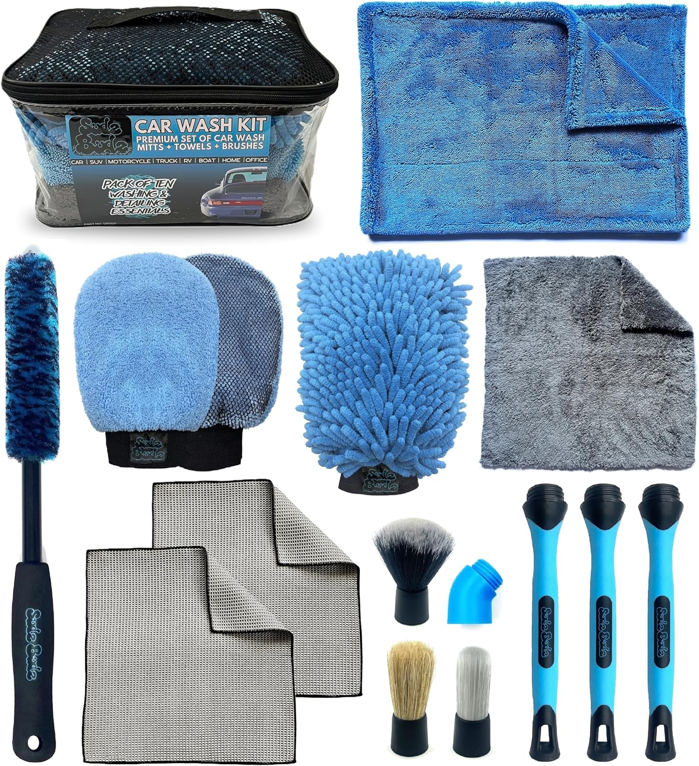 Premium Car Wash Kit 10Pcs | Wash Mitt, Detailing Mitt, Twisted Loop Drying Towel, Interior Duster, Glass Towels, Wheel and Detail Brush Set. Professional Exterior and Interior Car Care image number 5