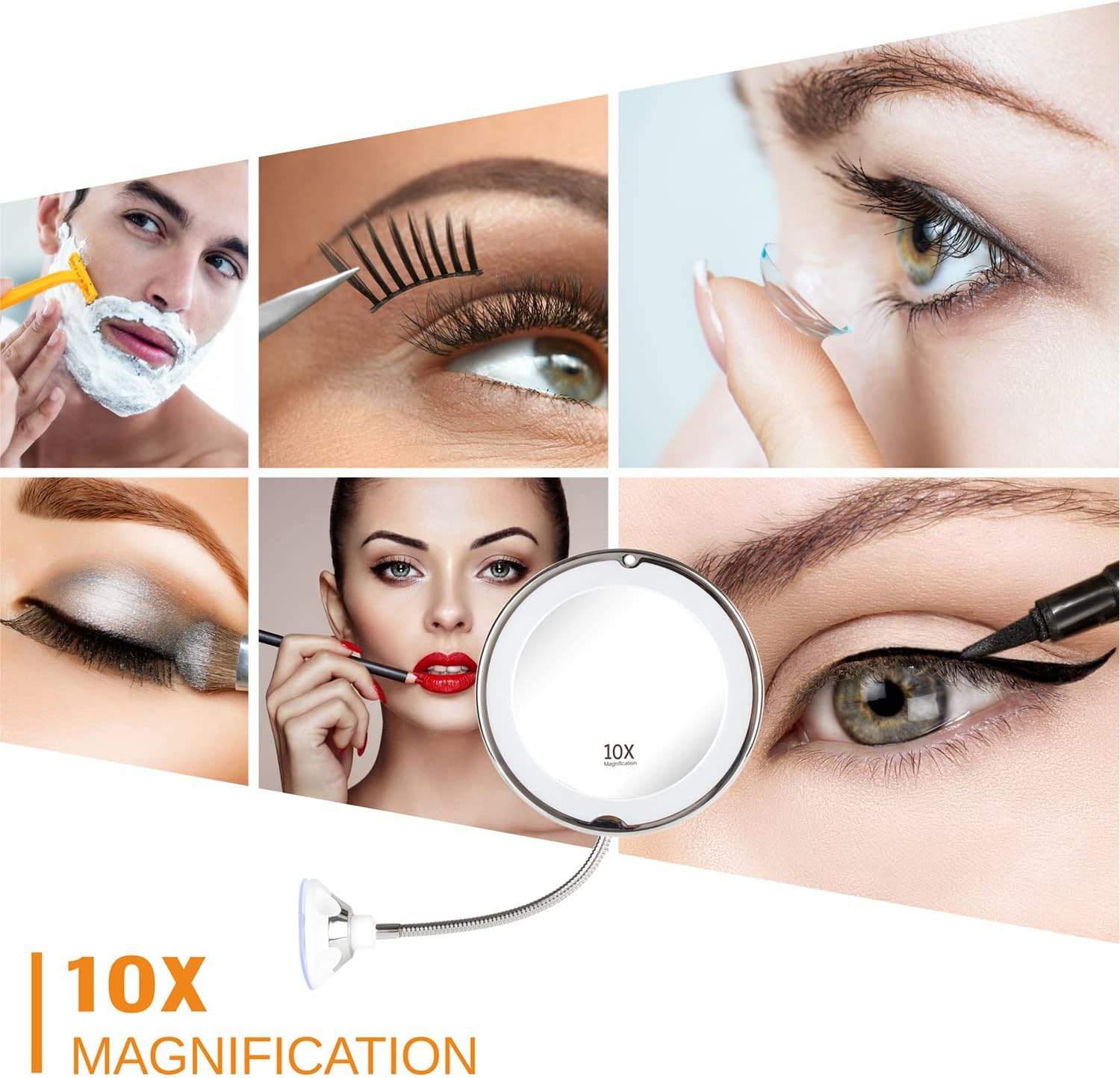 TOP4EVER 8" Magnifying Mirror with Light Lighted Makeup Mirror with Magnification ，Flexible Magnifying Mirror with Suction Cups image number 5