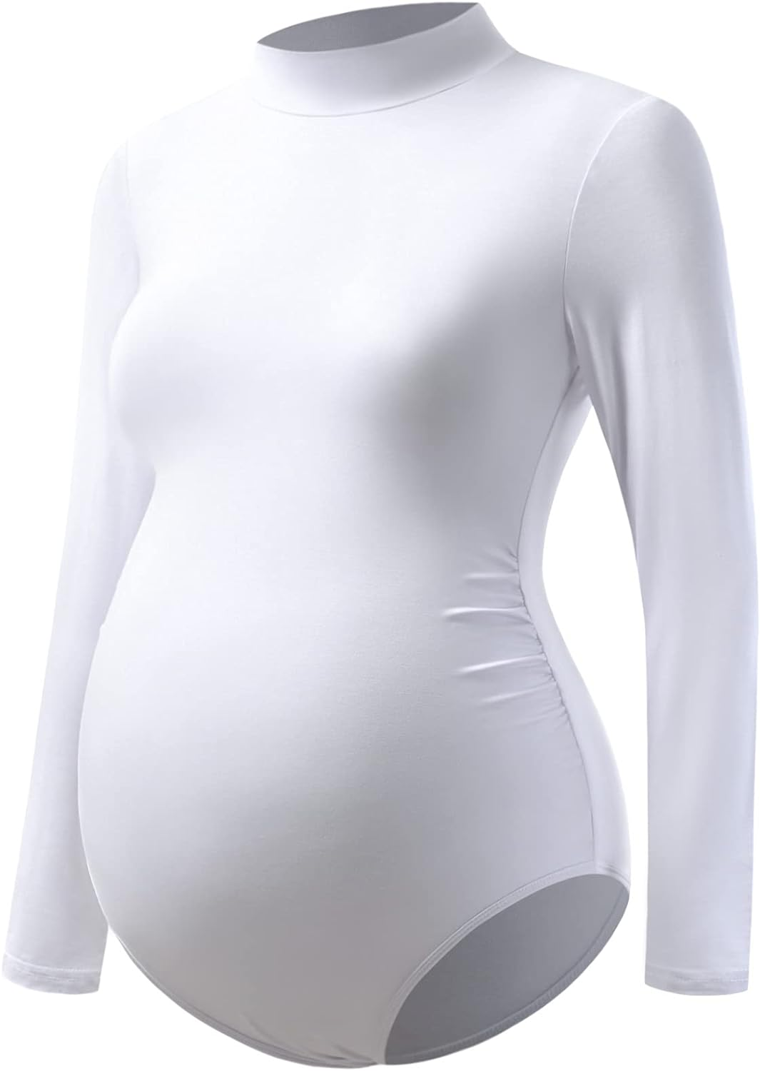 Bhome Maternity Shirt Mock Neck Long Sleeve Bodysuit for Pregnant Photoshoot