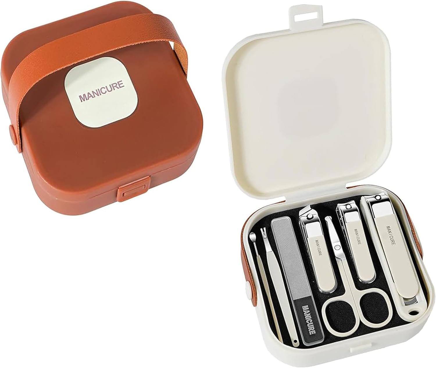 Quhoxdye Nail Clippers Set 7 Pieces Stainless Steel Professional Grooming Kits, Fingernail and Toenail Clipper Cutters with Luxurious Travel Case Nail Care Tools Manicure Pedicure Kit (Beige+Beige)