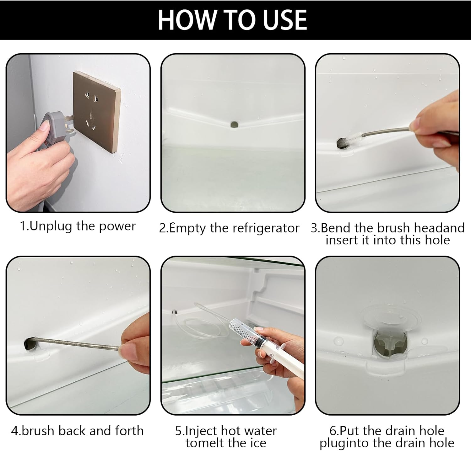 9-Piece Fridge Cleaning Set, Fridge Drain Cleaning, Fridge Cleaner Set with Fridge Brush, Hose, Syringe, De-Icing Shovels, Plunger, for Unblocking Drain Holes, Refrigerators image number 3