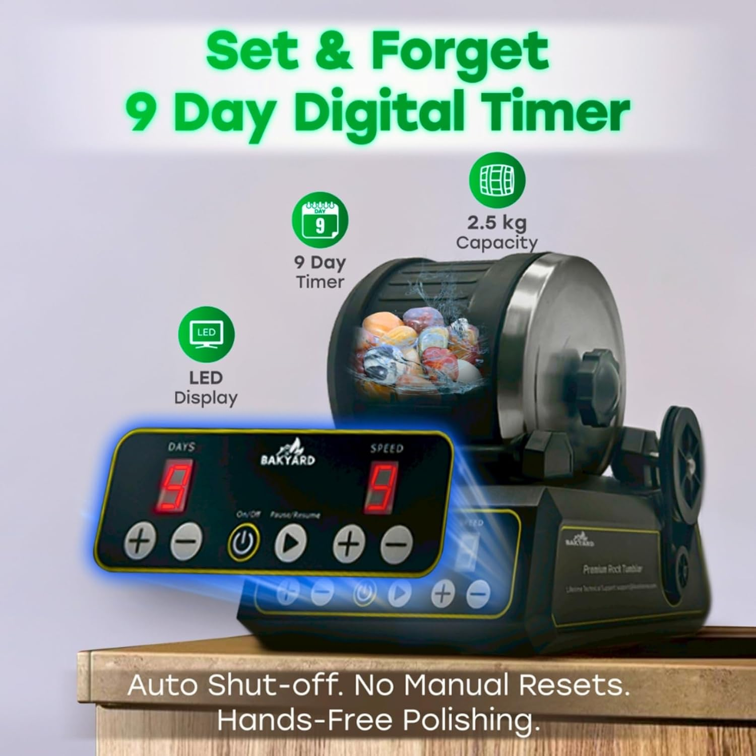 Professional Rock Tumbler Kit- Advanced Features Include Shutoff Timer and Speed Control - 2.5 Kg Barrel Capacity, 4 Polishing Grits, Mesh Stainer, Jewelry Fastenings image number 6