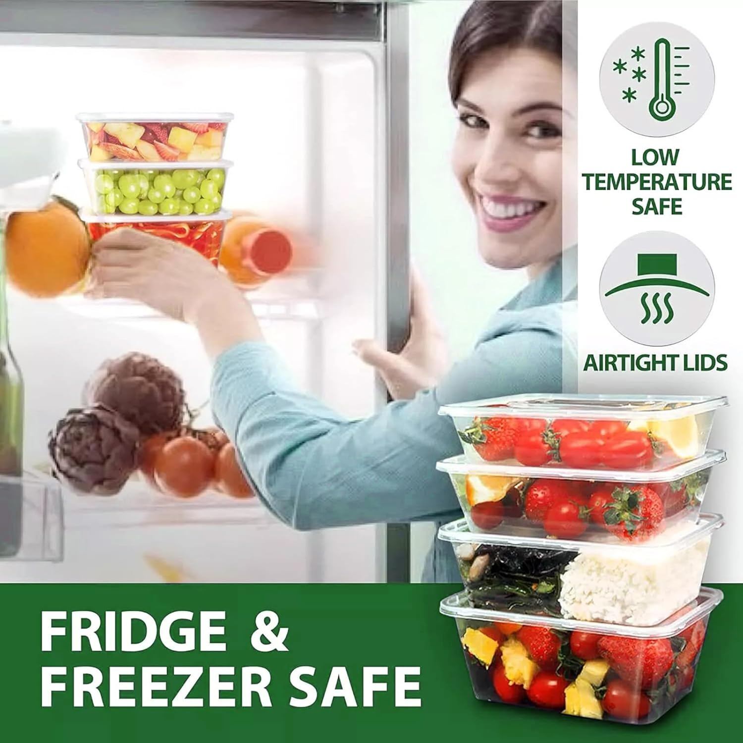 100 SETS Takeaway Containers with Lids,650Ml, Microwave Safe, Refrigerator Safe, Dishwasher Safe, Reuse Bento Box BPA Free, Plastic Food Containers, Food Packaging Container, Restaurant