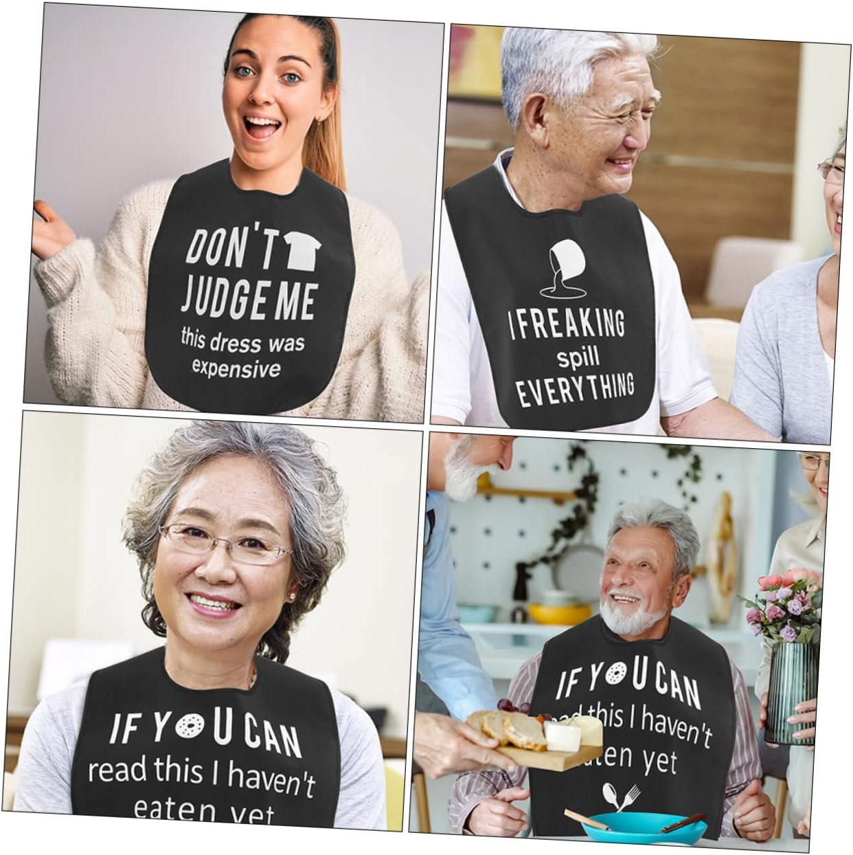 IWOWHERO 3 Pcs Adjustable Adult Bibs for Seniors Decorative Washable Bibs for Elderly Eating Reusable Dining Protectors Women Comfortable Fit for Everyday Use image number 2