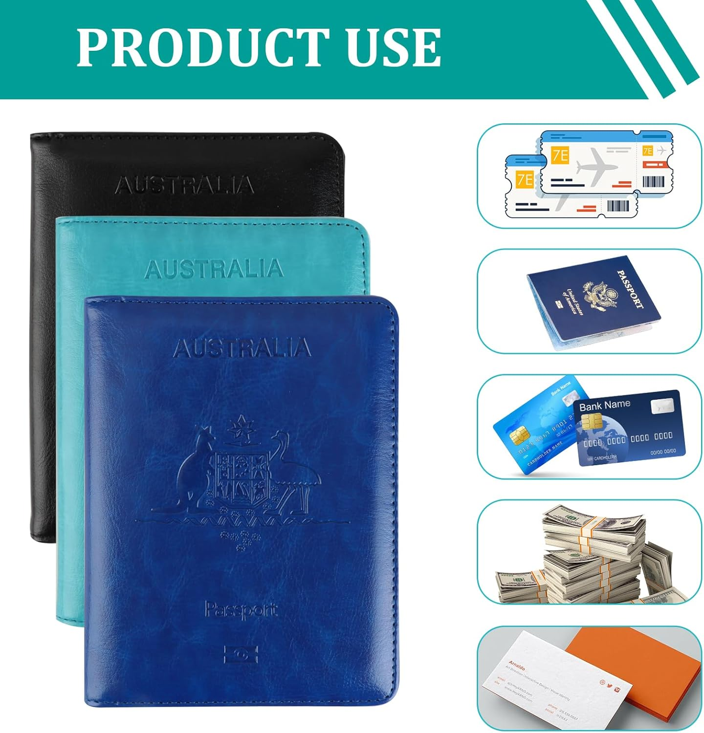 3 Pcs Passport Holder, RFID Passport Wallet Travel Cover Case, Leather with Card Slots & Boarding Pass Pocket Secure Document Organizer for Frequent Travellers Safe Journey Companion image number 4