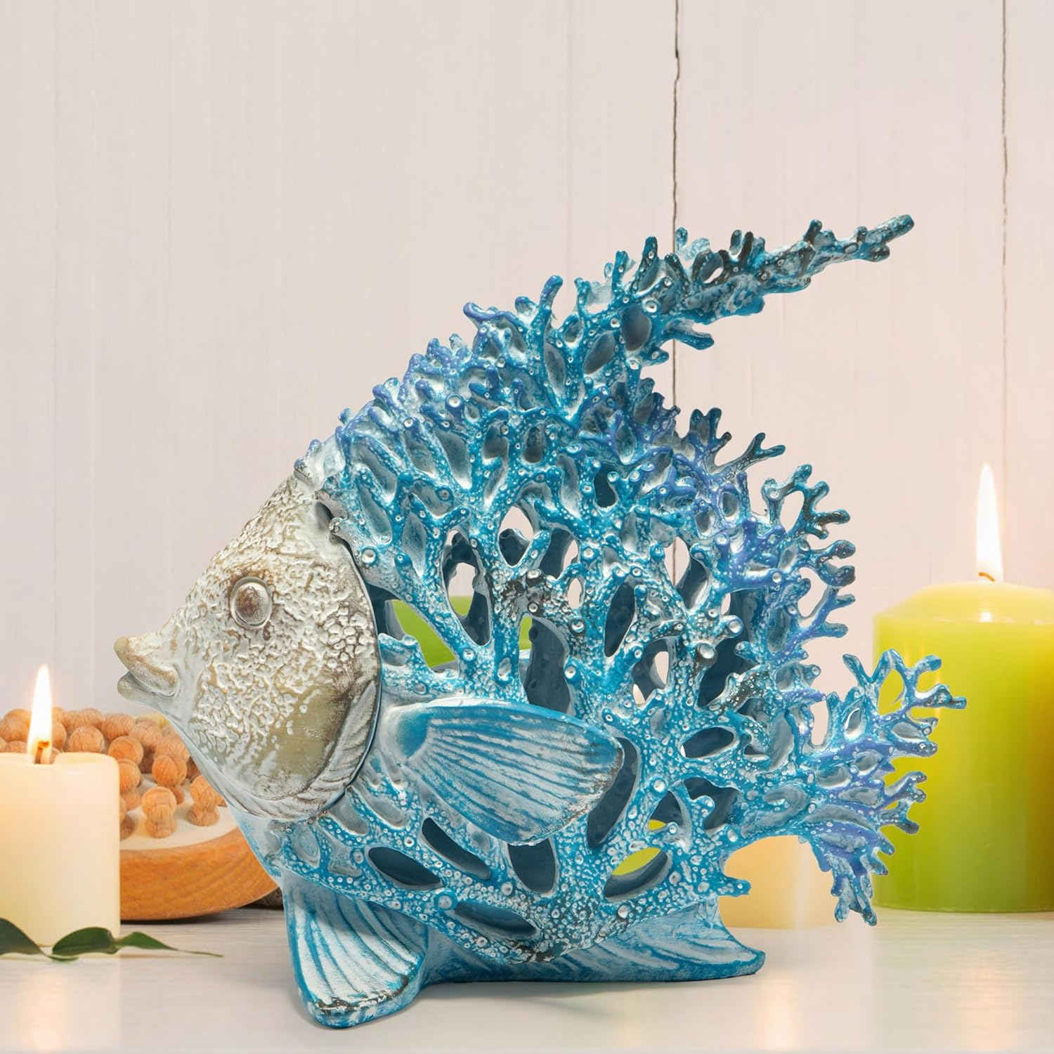 Hodao Sea Coral Fish Figurines Decoration Summer Beach Coastal Decor Coral Reef Angelfish Home Office Desk Decor Statues for Tabletop Shelf Bathroom Decoration Ornament Gifts for Mom (Blue) - Blue image number 4