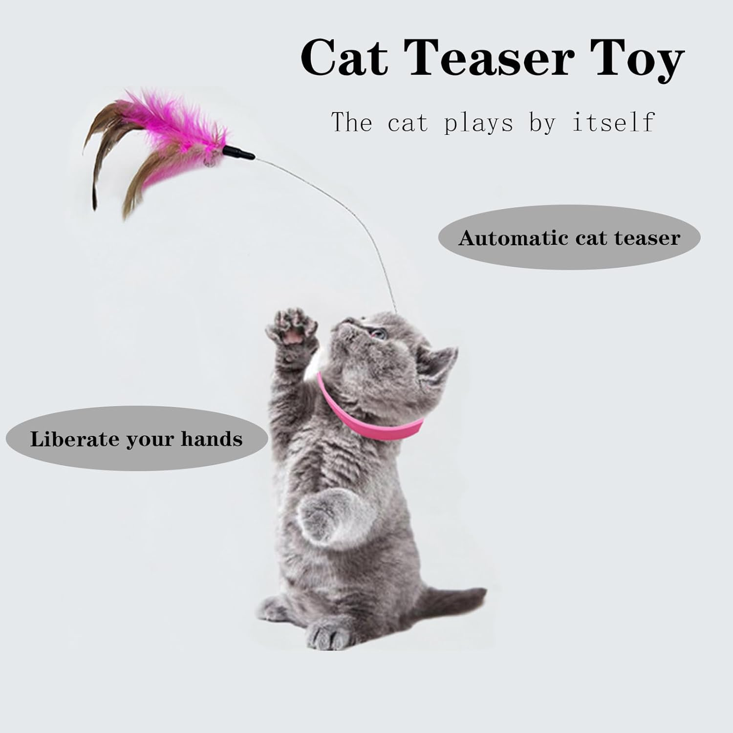 Oiuyamn Cat Collar Toys with Feathers, 2 Silicone Feather Cat Tease Sticks, Cat Wand/Cat Stick Toys with Bells, Indoor Cat Interactive Play Toys