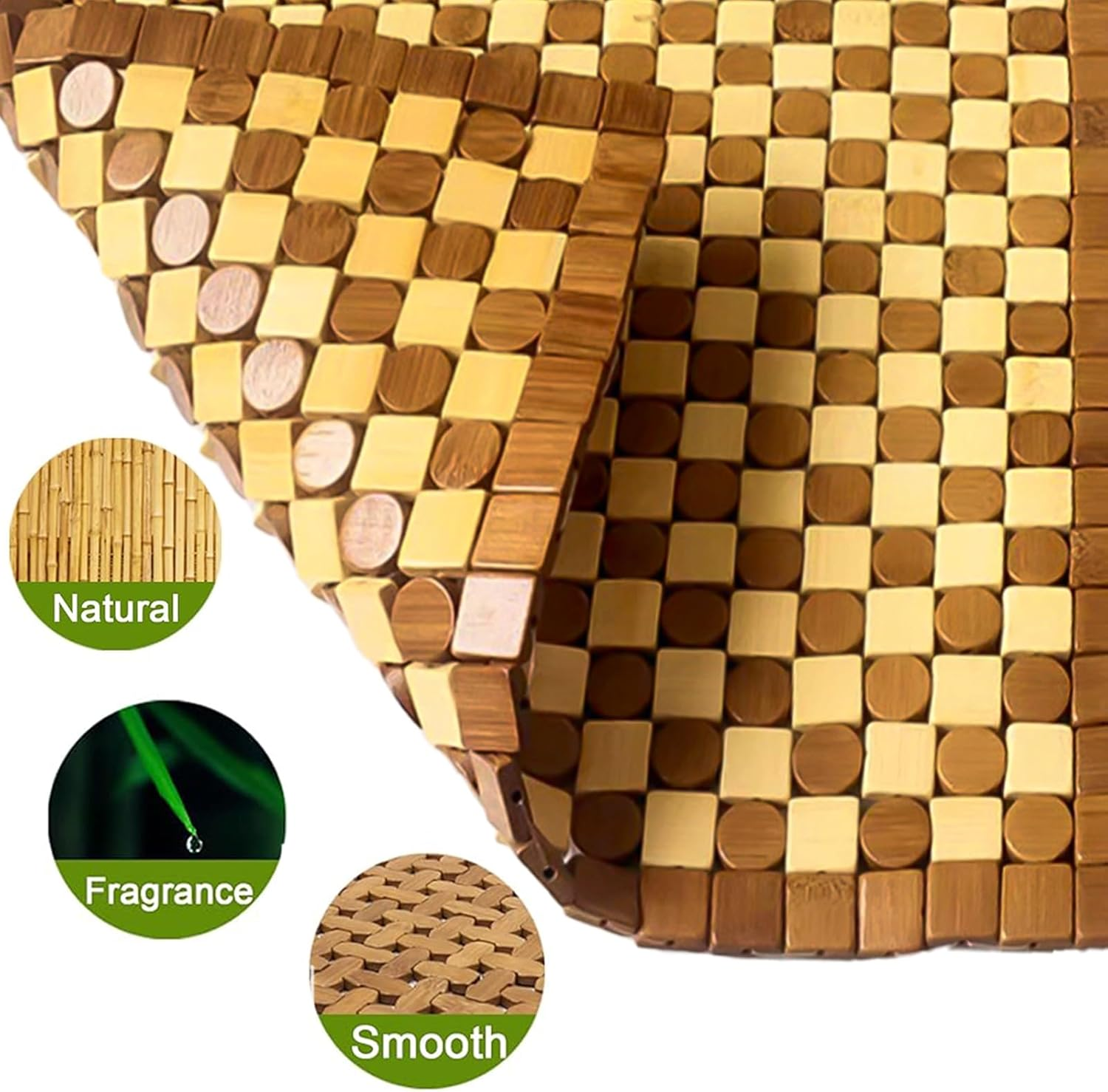 Bamboo Chair Seat Pad,Office Chair Square Seat Cushion Cooling Bamboo Car Seat Mat Summer Breathable Car Seat Cover Cushion for Auto Supplies Office Chair and Home Sofa Pads image number 3